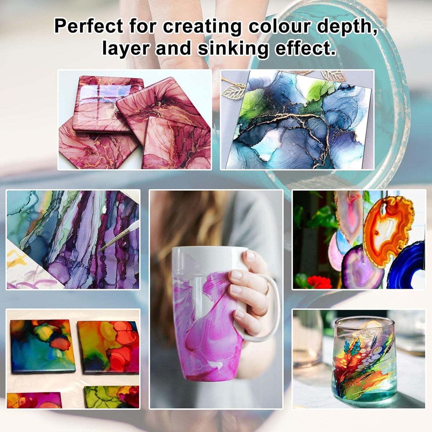 FansArriche Alcohol Inks for Resin, 48 Colors High Concentrated Alcohol Ink Set for Epoxy Resin, Alcohol-Based Resin Ink for Coasters, Fluid Painting Crafts, Tumbler Making, 10 ml Each