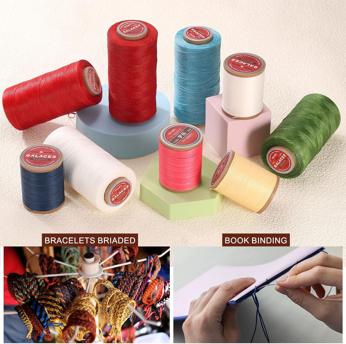 uxcell Flat Leather Sewing Waxed Thread, 270m / 295 Yards Polyester Wax String, 150D Wax Stitching Cord for Leather Crafts, Bookbinding, Bracelets Braided, Peach Pink