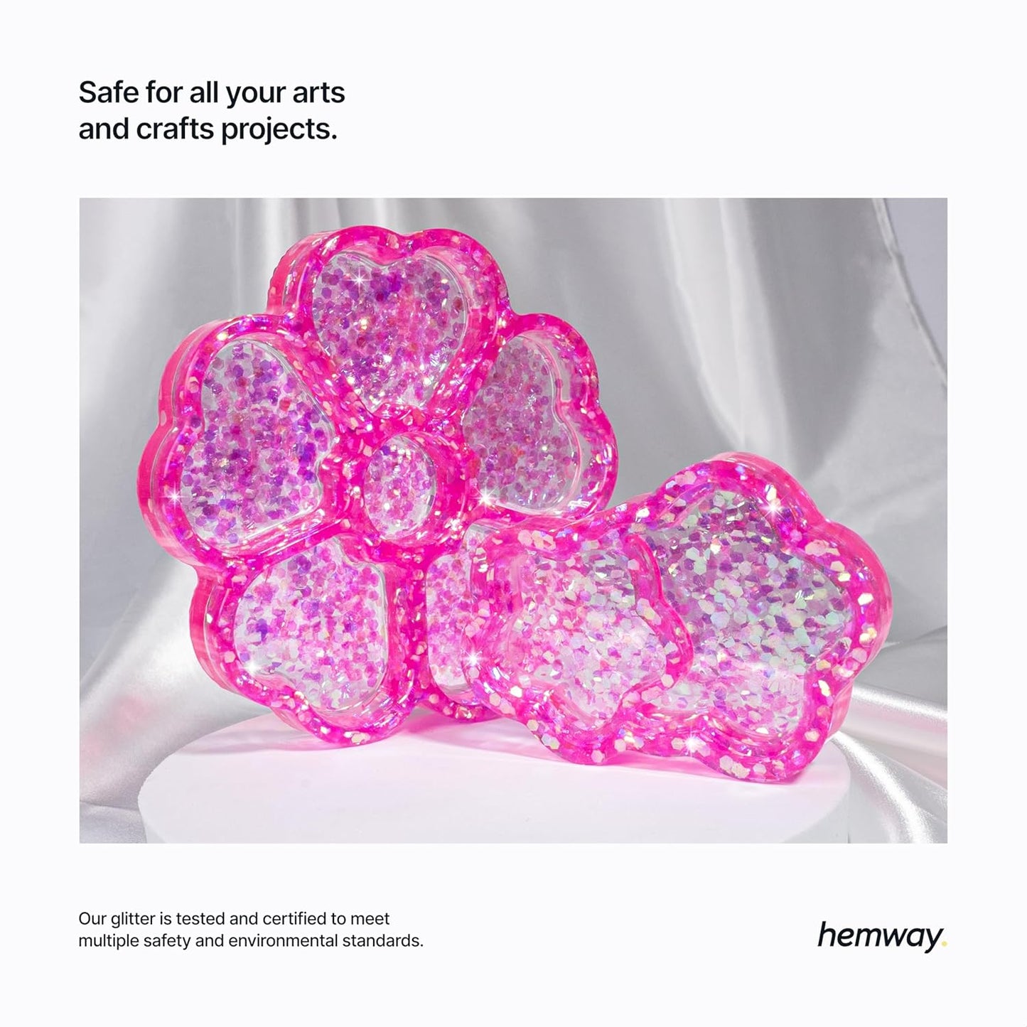 Hemway Glitter for Resin 100g Baby Pink Iridescent Metallic Crystals for Epoxy Craft Super Chunky Flakes Tumblers Wax Melt