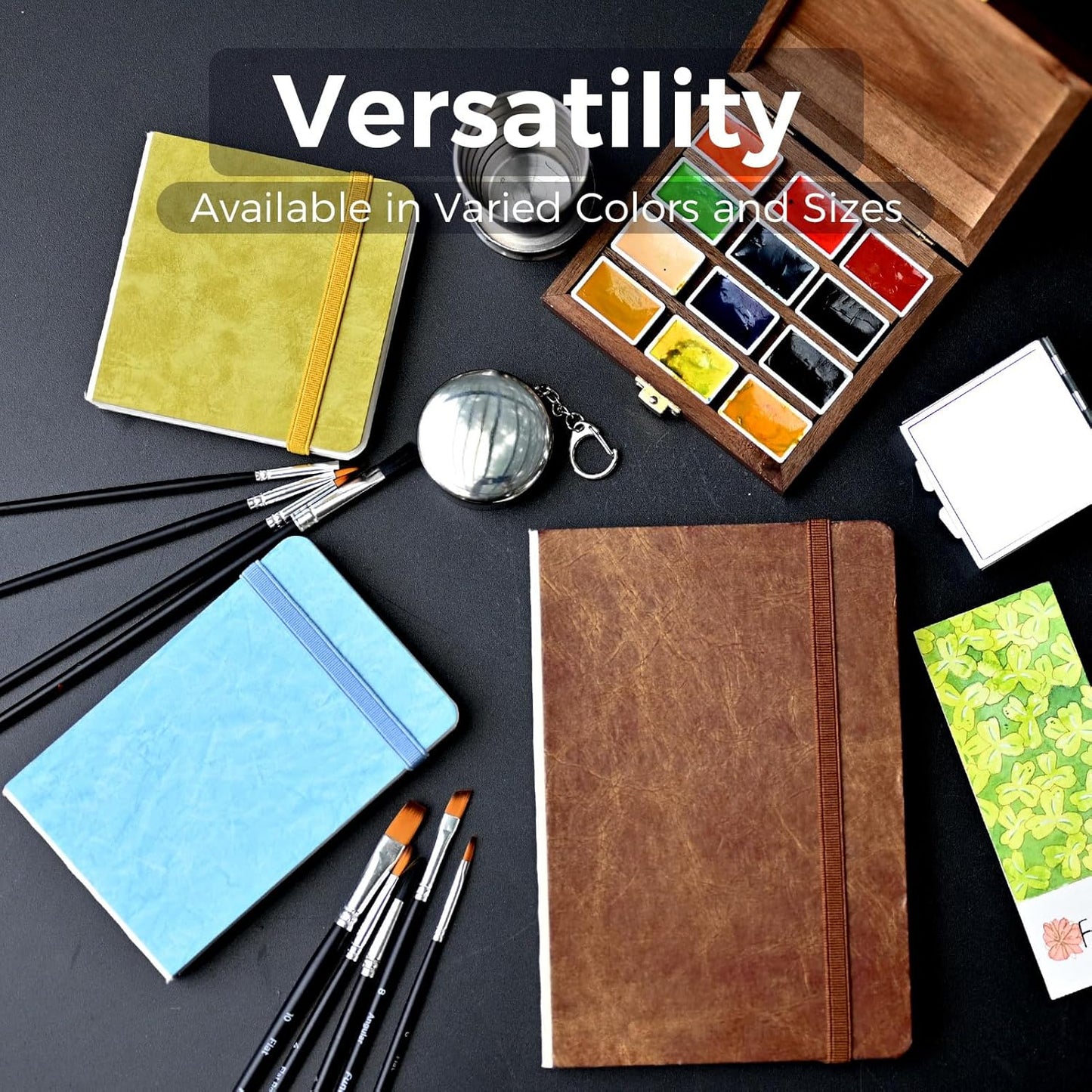 Funto Watercolor Journal, 7.5x5, 2 Packs, 44 Pages Each, Cold-Pressed 100% Cotton, Pearlescent PU Leather Brown Cover, Art Supplies for Mixed Media