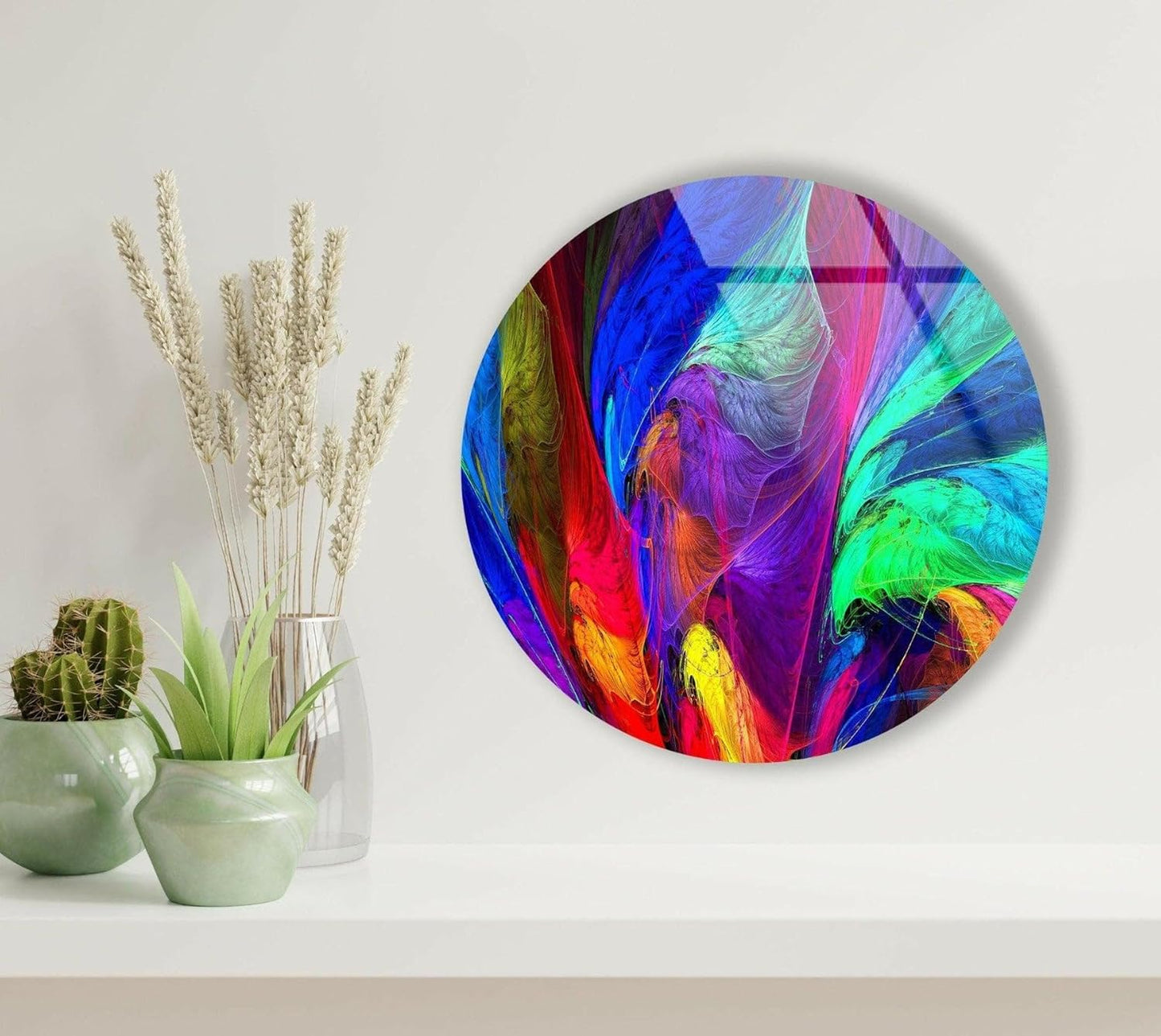 My Photostation.com 15.8''(40cm) Diameter Neon Colors Abstract Round Glass Wall Art Tempered Glass Printing Wall Decor Large Wall Art Wall Hangings