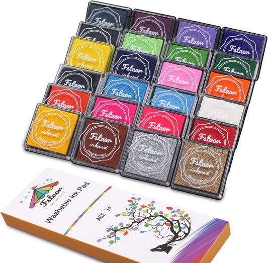 Finger Washable Ink Pads for Kids, 24 Pack Craft Ink Pad for Rubber Stamps Paper Wood Fabric (Pack of 24)