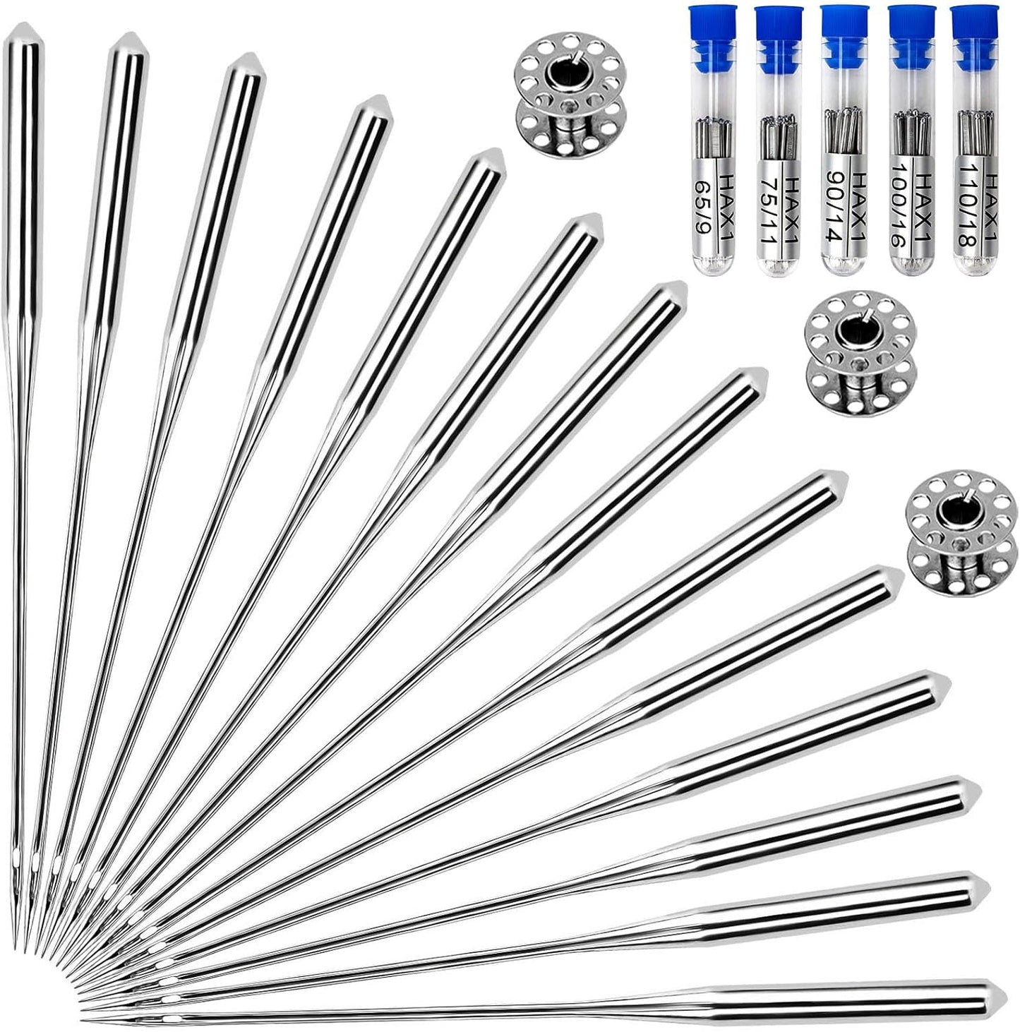 50PCS Sewing Machine Needles, Universal Sewing Machine Needle for Singer, Brother, Janome, Varmax, Needles for Sewing Machine with Sizes HAX1 65/9, 75/11, 90/14, 100/16, 110/18