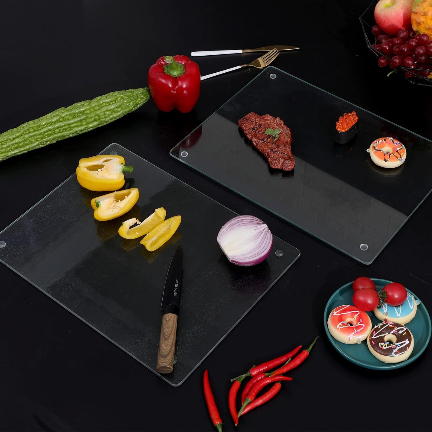Murrey Home Glass Cutting Board for Kitchen Counter, Tempered Glass Chopping Boards Dishwasher Safe, Small Clear Countertop Tray, Scratch Resistant, Heat Resistant, Non Toxic, Clear, 20"x16"