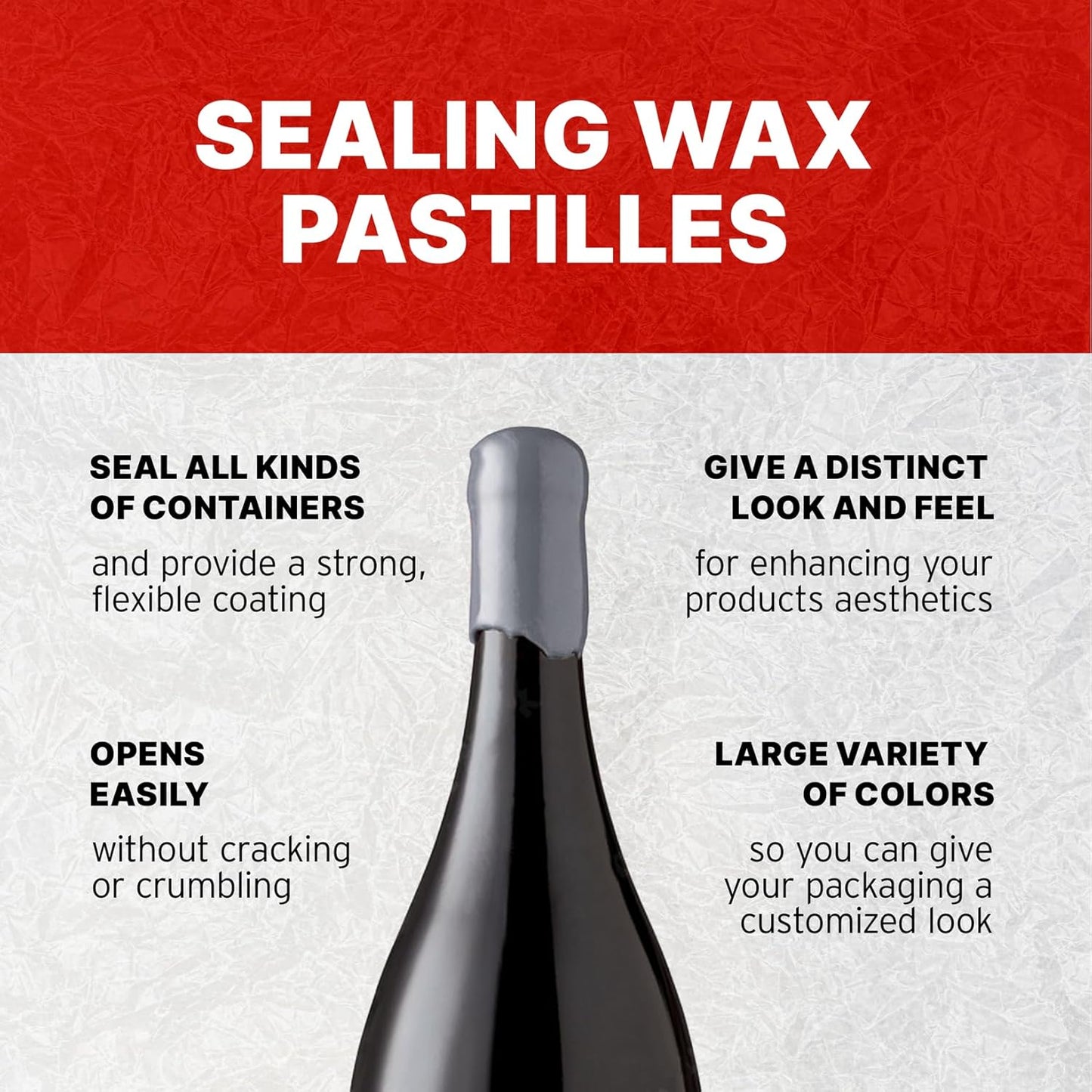 Blended Waxes, Inc. Bottle Sealing Wax, Pastille Wax Seal Beads For Wine, Beer, and Liquor Bottle Sealing, Seals Between 25-30 Bottles, 1 lb, Aluminum