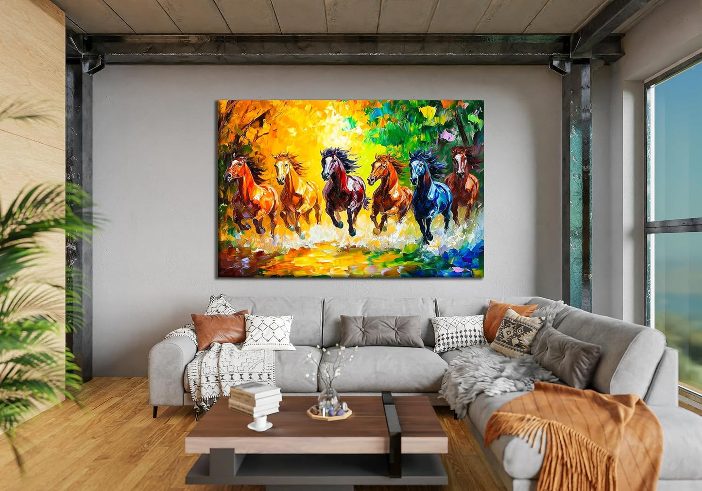 SpiritualHands Horse Glass Wall Art Oil Painting for Living Room, Tempered Glass Modern Prints Decor, Large Vivid Color Panel for Bedroom, Kitchen, or Office
