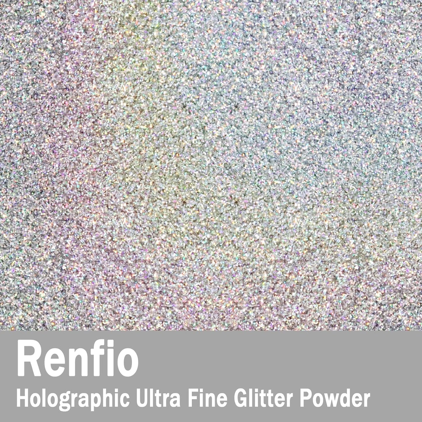 Renfio Holographic Ultra Fine Metallic Resin Glitter 2.11 Oz (60g) PET Flakes Crafts Sequins 1/128" 0.008" 0.2mm Epoxy Chips Flakes Rainbow Glitter for Tumblers Slime - Laser Silver