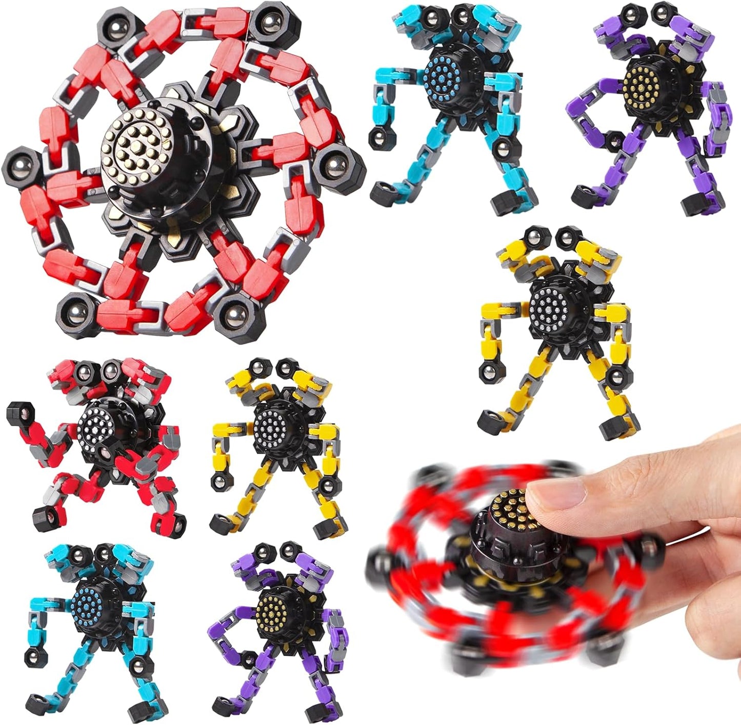 Fidget Spinners 8 Pcs for Kids and Adults Stress Relief Sensory Toys for Boys and Girls Fingertip Gyros Party Favors Sensory Fidget Toys Stocking Stuffers Bulk Gifts Trasransformable