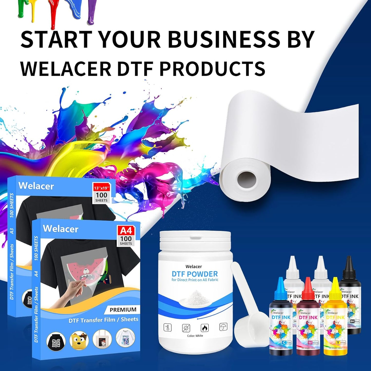 DTF Ink White 500ml - Premium Heat Transfer Ink Conversion Kit Refill for I3200, XP600, R1390,L1800, ET2800 ET8500 R2400, L800, 1430, P400, P800, XP-15000 All DTF Printers,for DTF Film