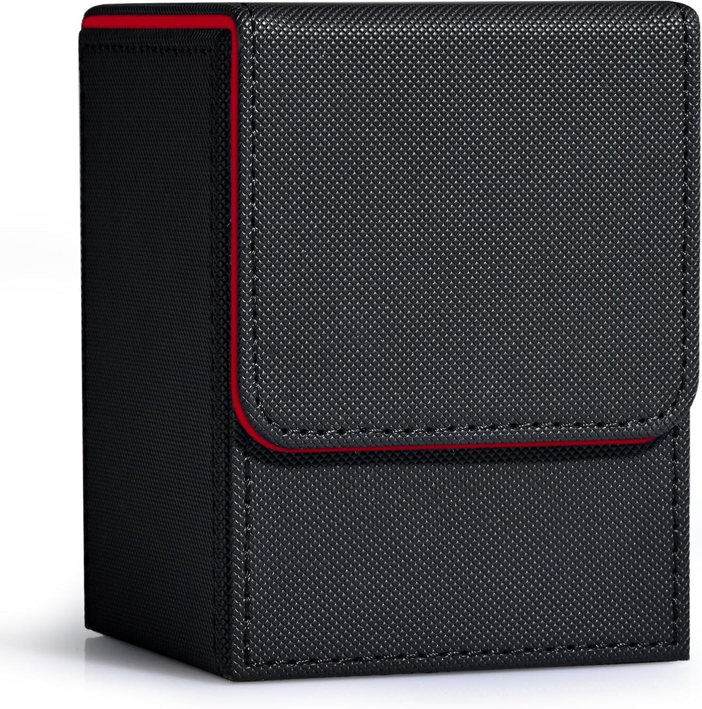 ZLCA Card Deck Box for Trading Cards, MTG YuGiOh Deck Case Holds 100+ Single Sleeved Cards, PU Leather Magnetic Card Storage Box Fits for TCG CCG Magic Game Cards (Black& Red)