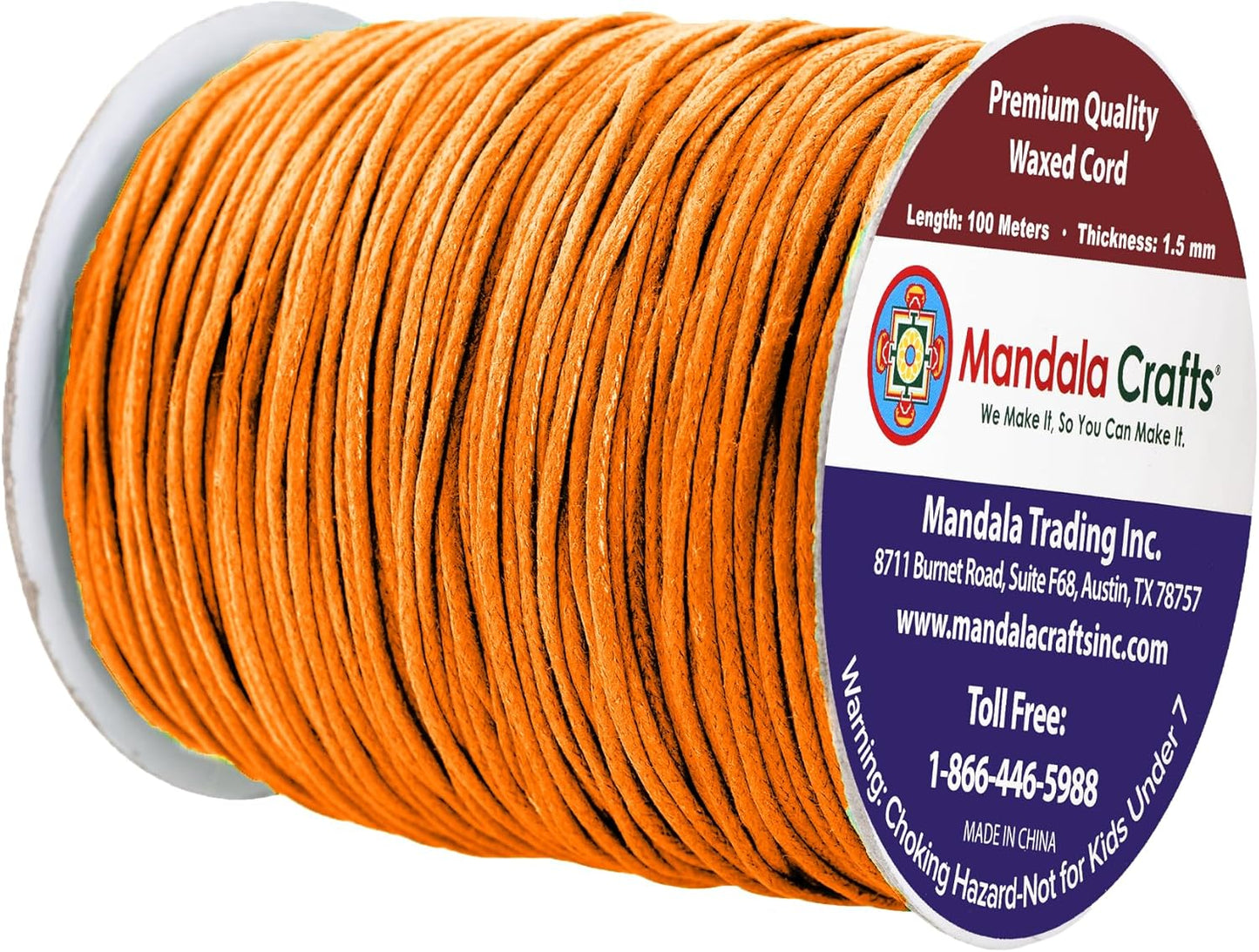 Mandala Crafts 1.5mm 109 Yards Orange Cotton Waxed Cord for Jewelry Making Bracelet Cord Waxed String - Beading String Thread Jewelry Cords for Necklaces String