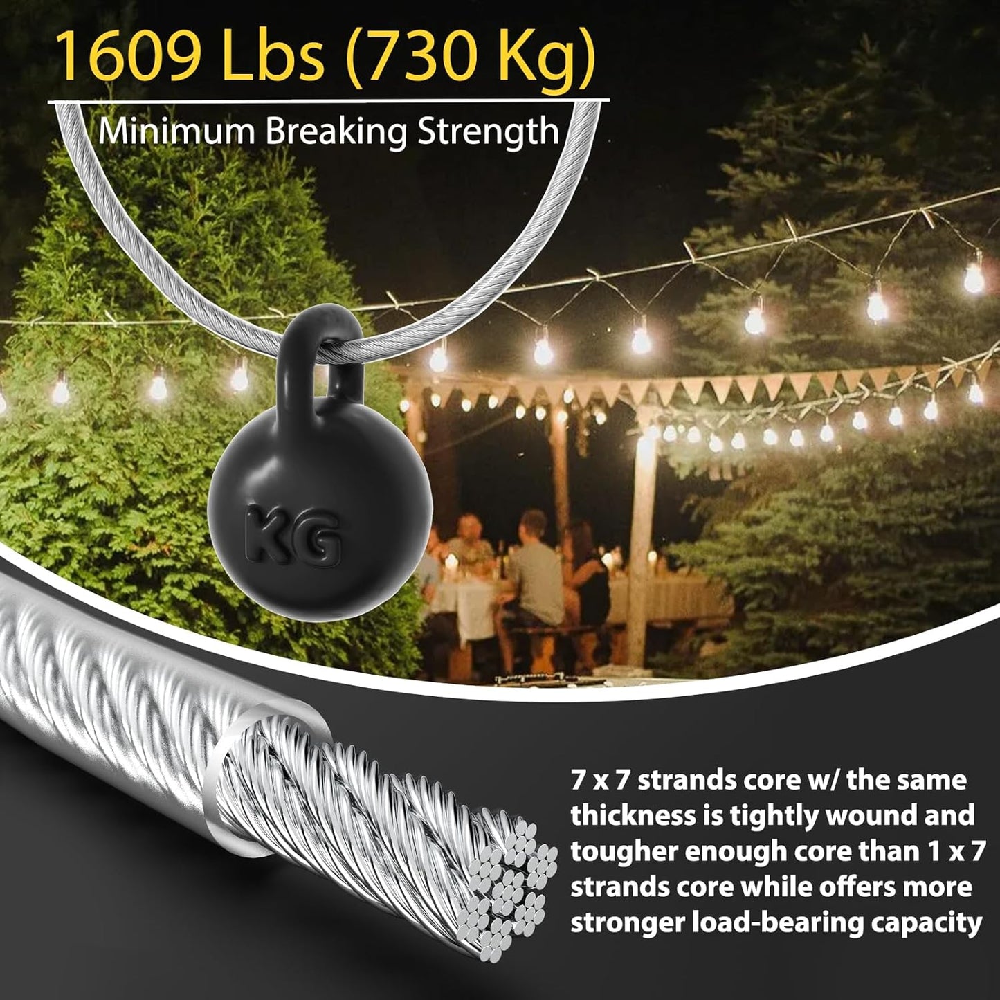 3/16" Wire Rope, 50Ft PVC Coated Steel Cable 7×7 Strand Core, Ideal Cable Railing System for Stair Handrail Balusters Porch Fence Deck, String Light Hanging, Clothesline, Curtains, Shade Sail