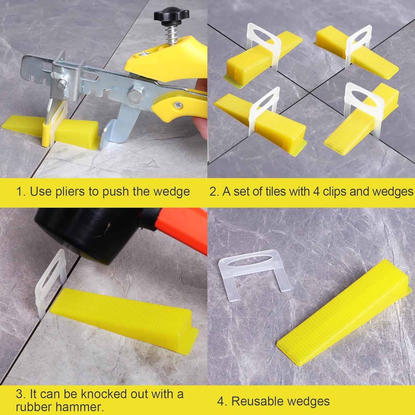 DGSL Tile Leveling System Tile Wedges, 200PCS Reusable Tile Leveling Wedges for 1/8", 1/16", 1/32" Tile Spacers, Tile Leveling Clips and Tile Leveler Installation