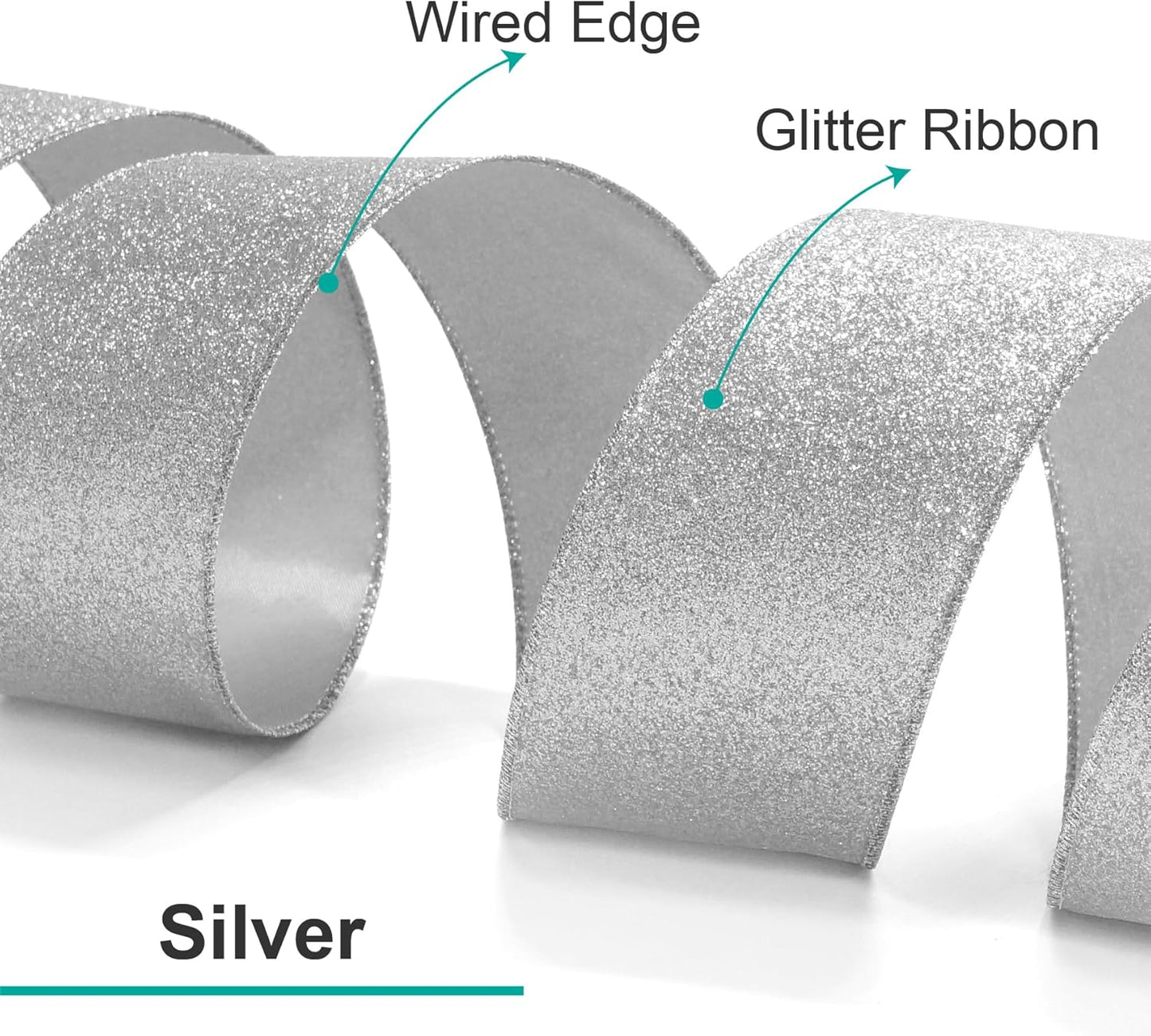 CT CRAFT LLC Glitter Wired Ribbon 1.5" x 20 Yards Silver for Christmas Home Decor Bow Gift Wrapping DIY Crafts Wreath