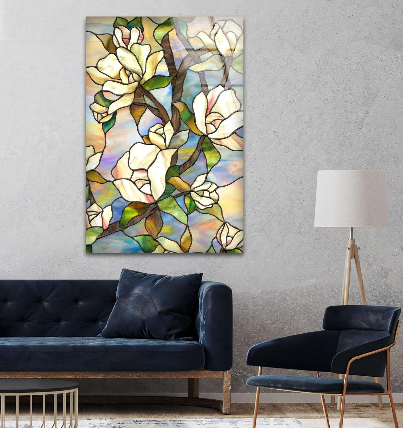 My Photostation.com 32Wx48H'' Stained Magnolia Glass Wall Art Tempered Glass Printing Wall Decor Large Wall Art Wall Hangings