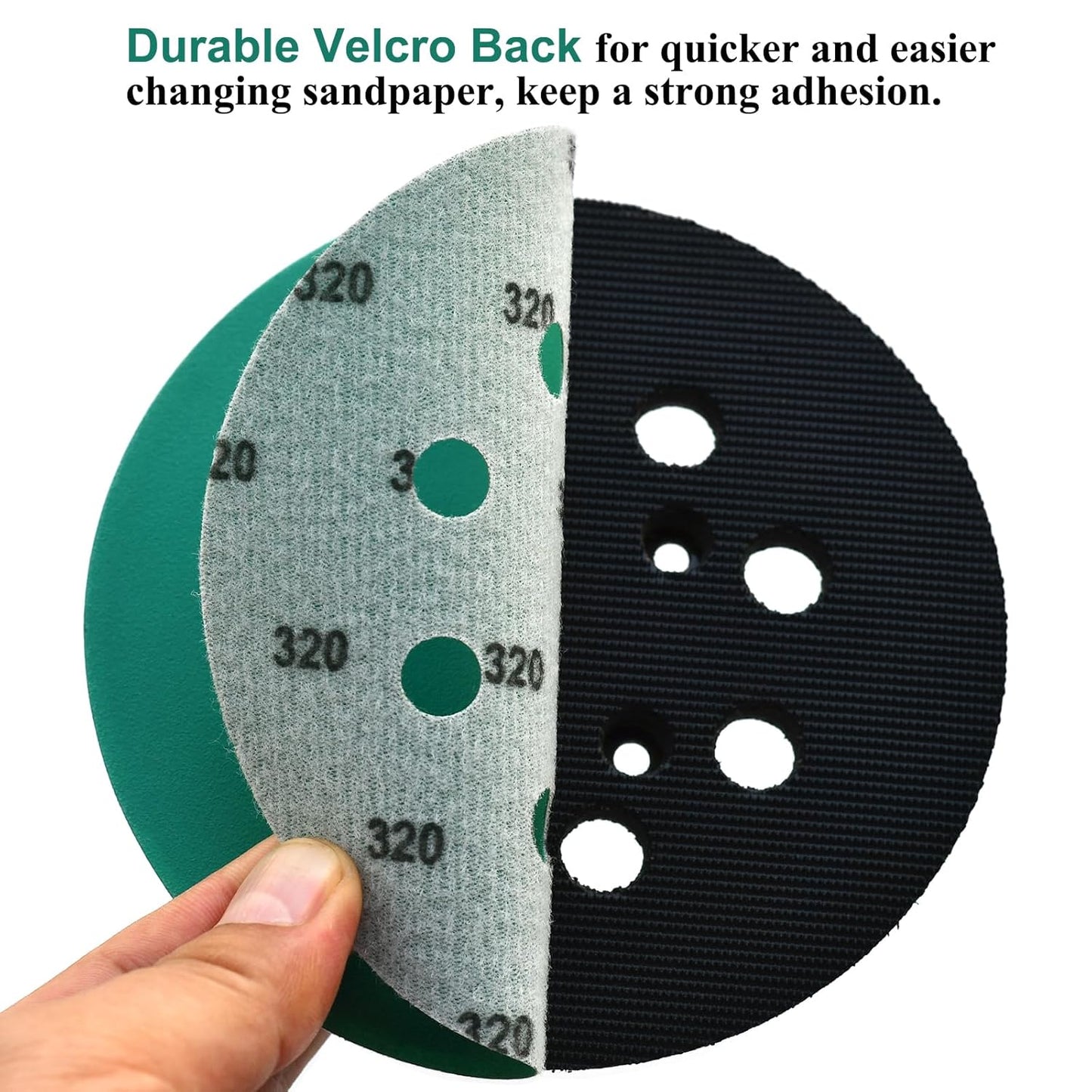 5-Inch 8-Hole Wet Dry Sanding Discs 320 Grit, Polyester Film Backed Heavy-Duty Hook and Loop Sandpaper for Random Orbital Sander, 50-Pack