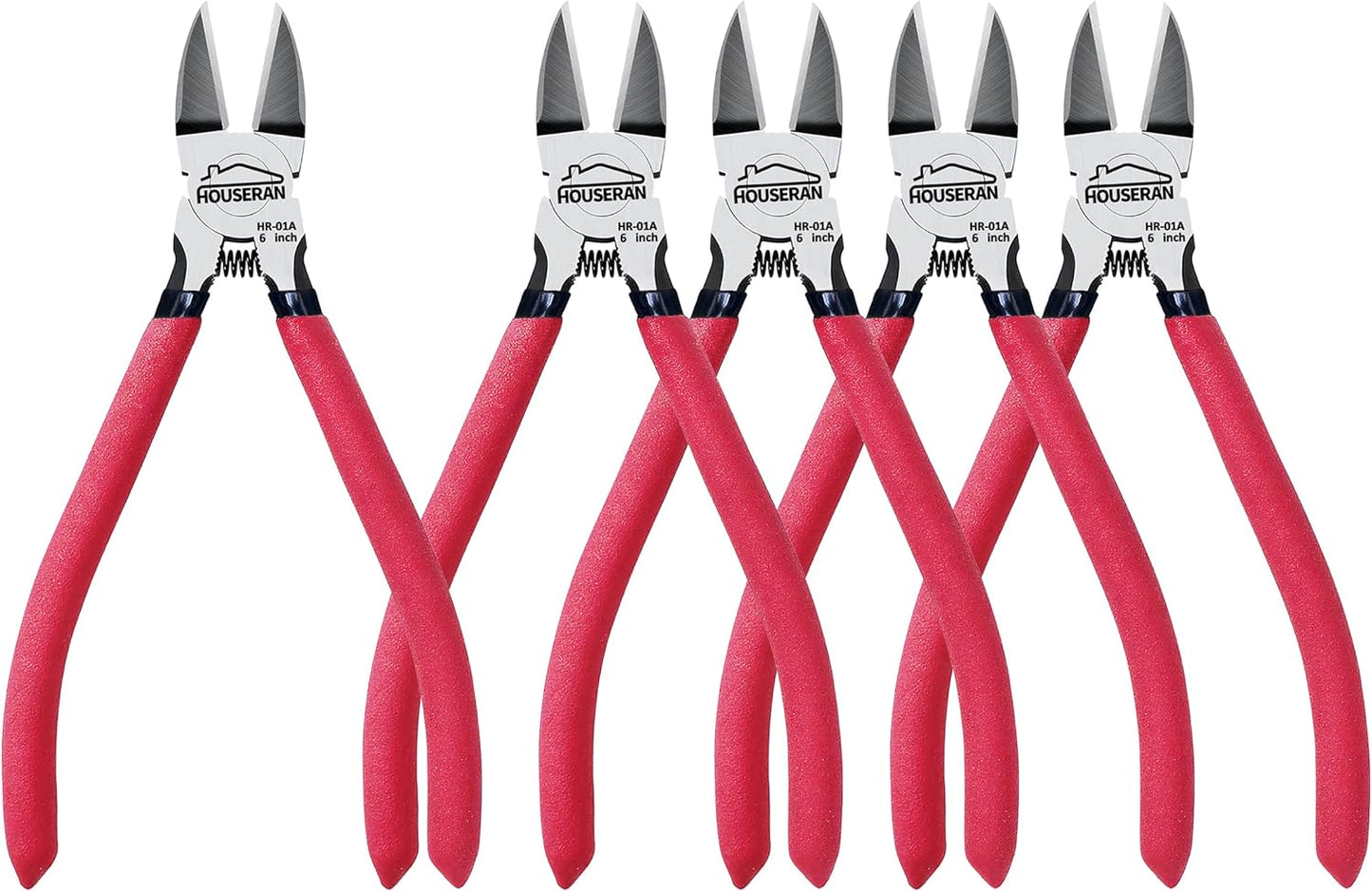 Wire Cutters, 5 PACK, 6" Wire Cutter Set, HOUSERAN Side Cutters Flush Cut Pliers, Diagonal Cutting Pliers with 2 Layers Non-slip Handle, Spring Loaded Wire Cutters for Jewelry Making, Crafts, Zip Tie