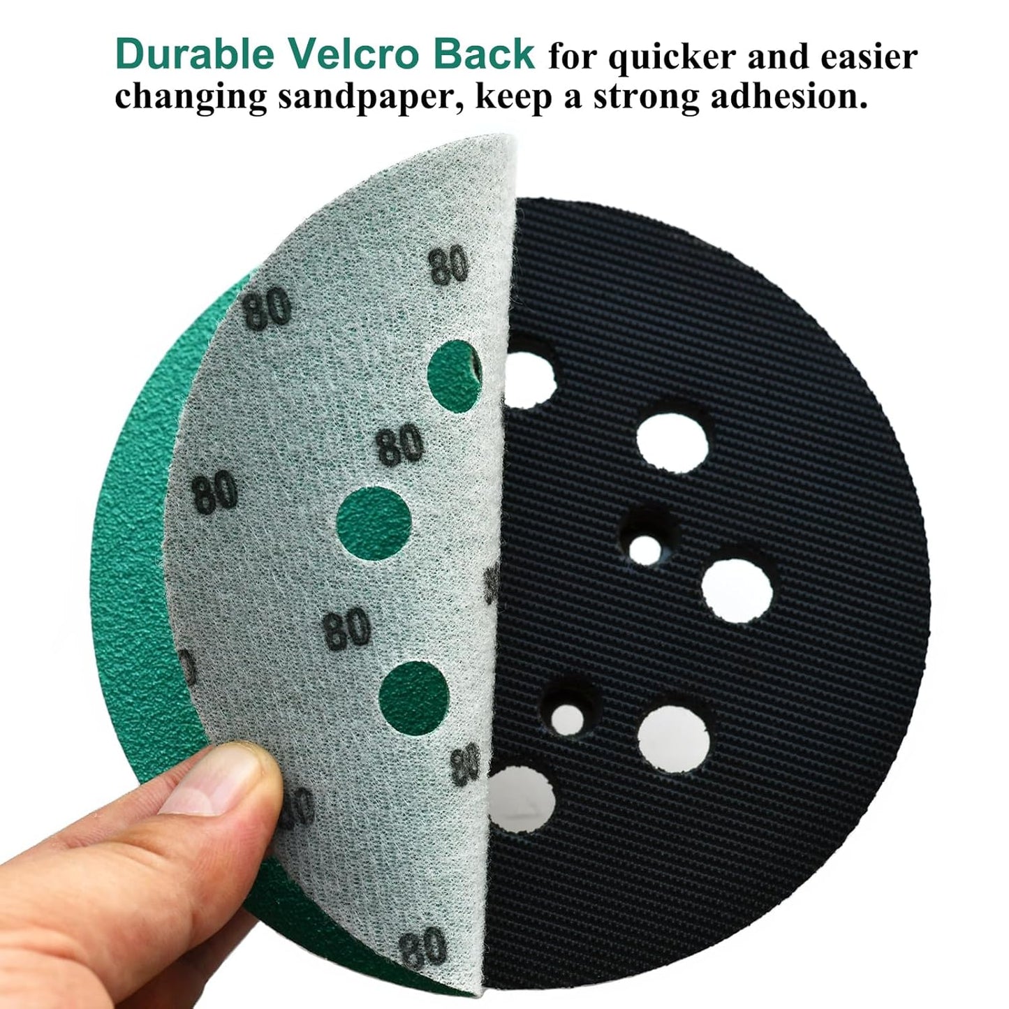 5-Inch 8-Hole Wet Dry Sanding Discs 80 Grit, Polyester Film Backed Heavy-Duty Hook and Loop Sandpaper for Random Orbital Sander, 50-Pack