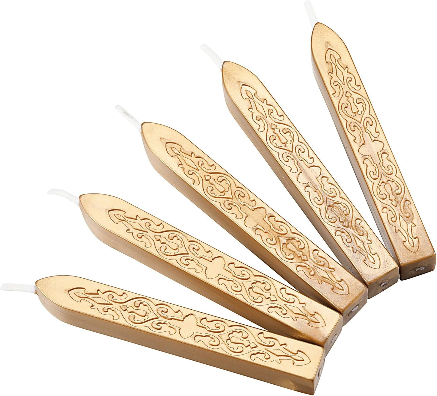 Yoption 5 Pcs Metallic Light Gold Sealing Wax Sticks with Wicks for Wax Seal Stamp, Wedding Invitations, Gift Wrapping, Christmas