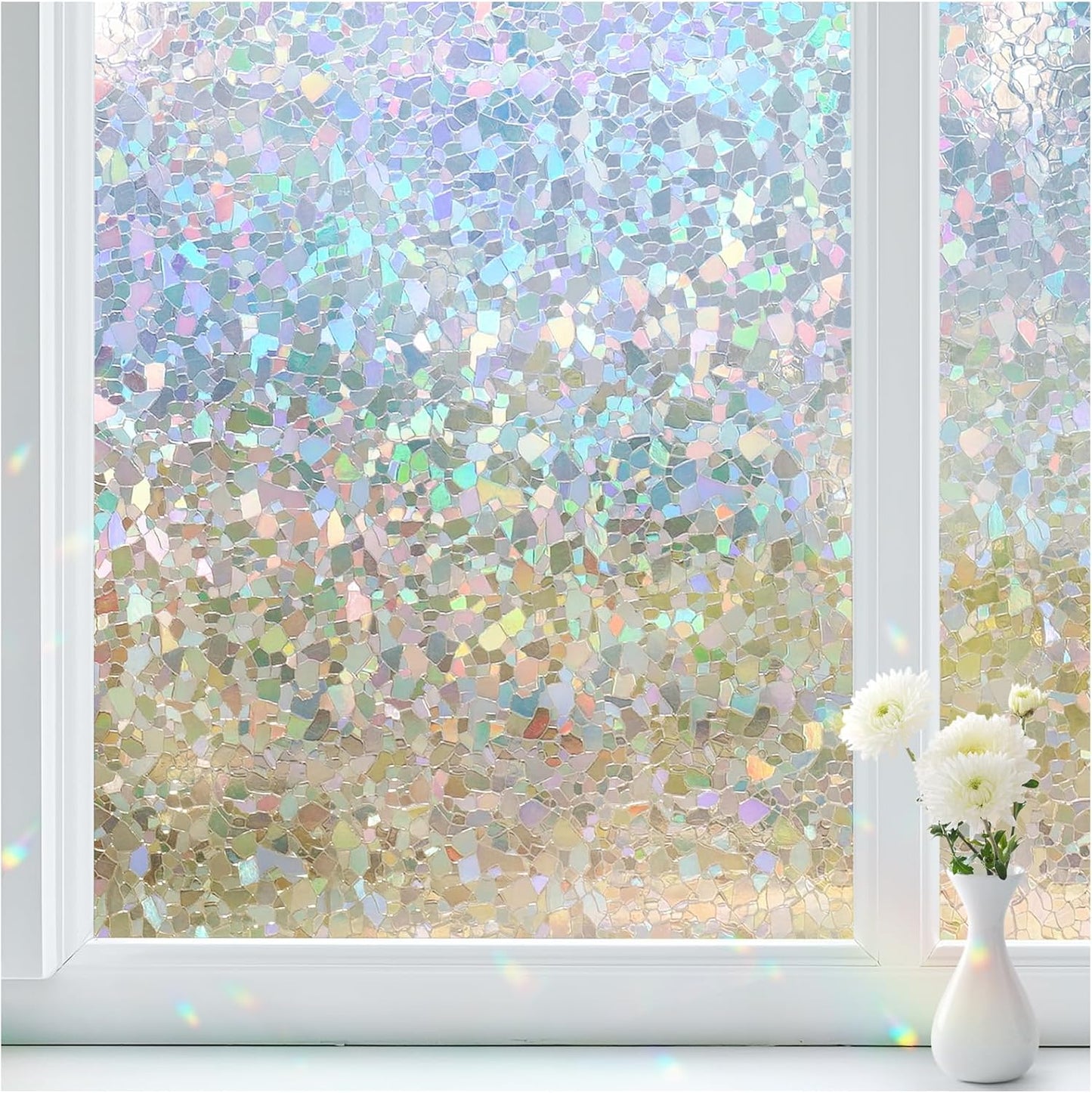 Haton Window Privacy Film, Rainbow Stained Glass Window Clings, 3D Decorative UV Sun Blocking Sticker, Removable Static Cling Heat Control Tint for Home Door, 17.5" x 78.7" Non-Adhesive