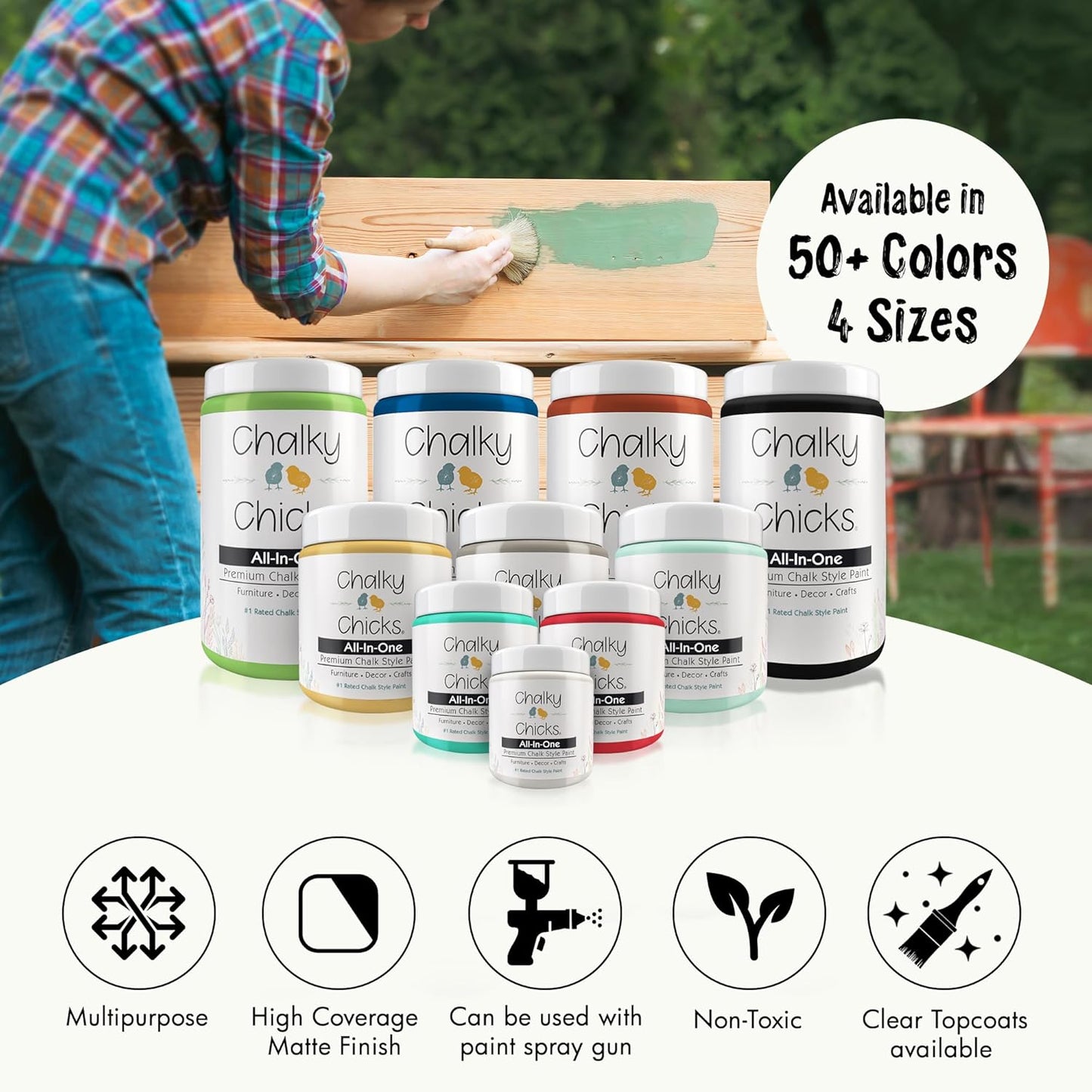 Chalky Chicks All-in-One Chalk Paint for Furniture or Cabinet - 8 Fl Oz - Matte Finish Buttermilk (White) for Metal, Wood Furniture Paint - No Sanding All-in-One for Home Decor & Crafts, USA Made
