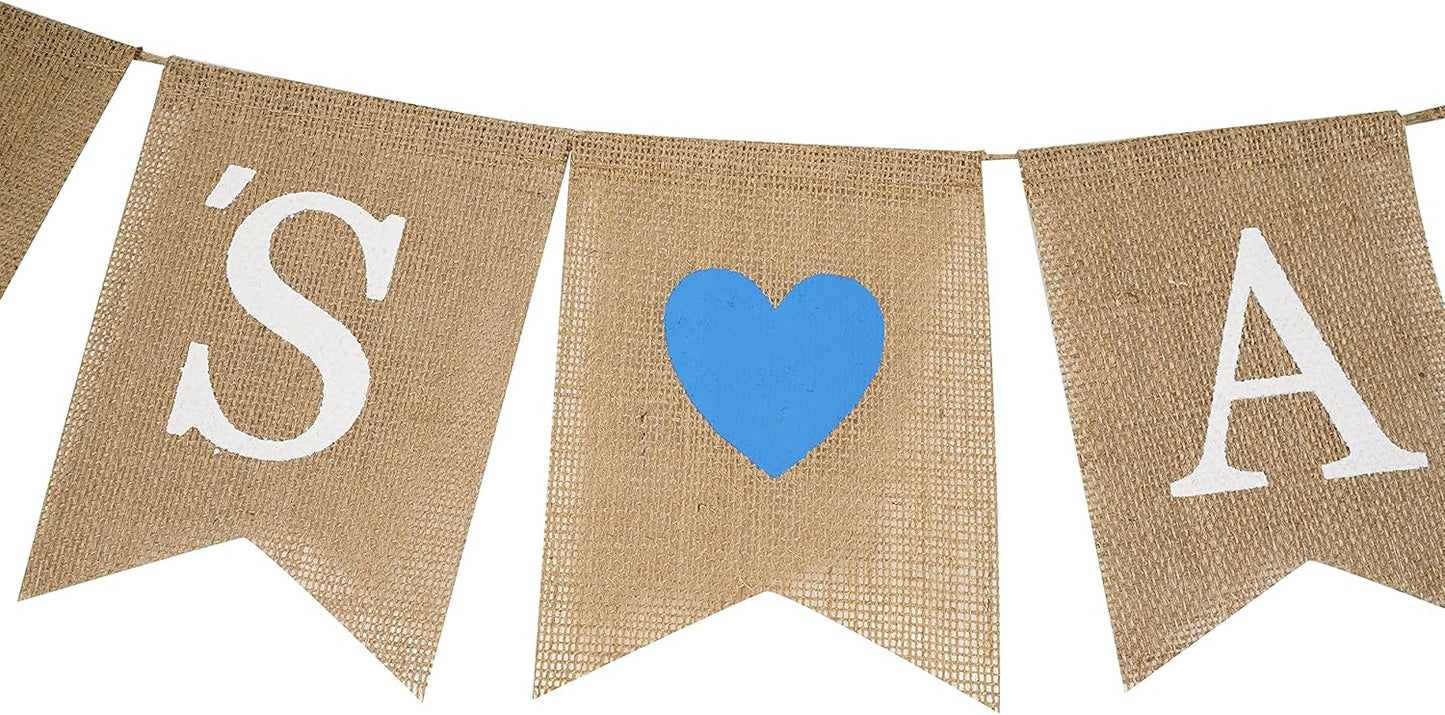 MEEDEE Welcome Baby Banner - It's A Boy Burlap Shower Decorations, Rustic Hanging Bunting for Safari Theme, 3 Pieces