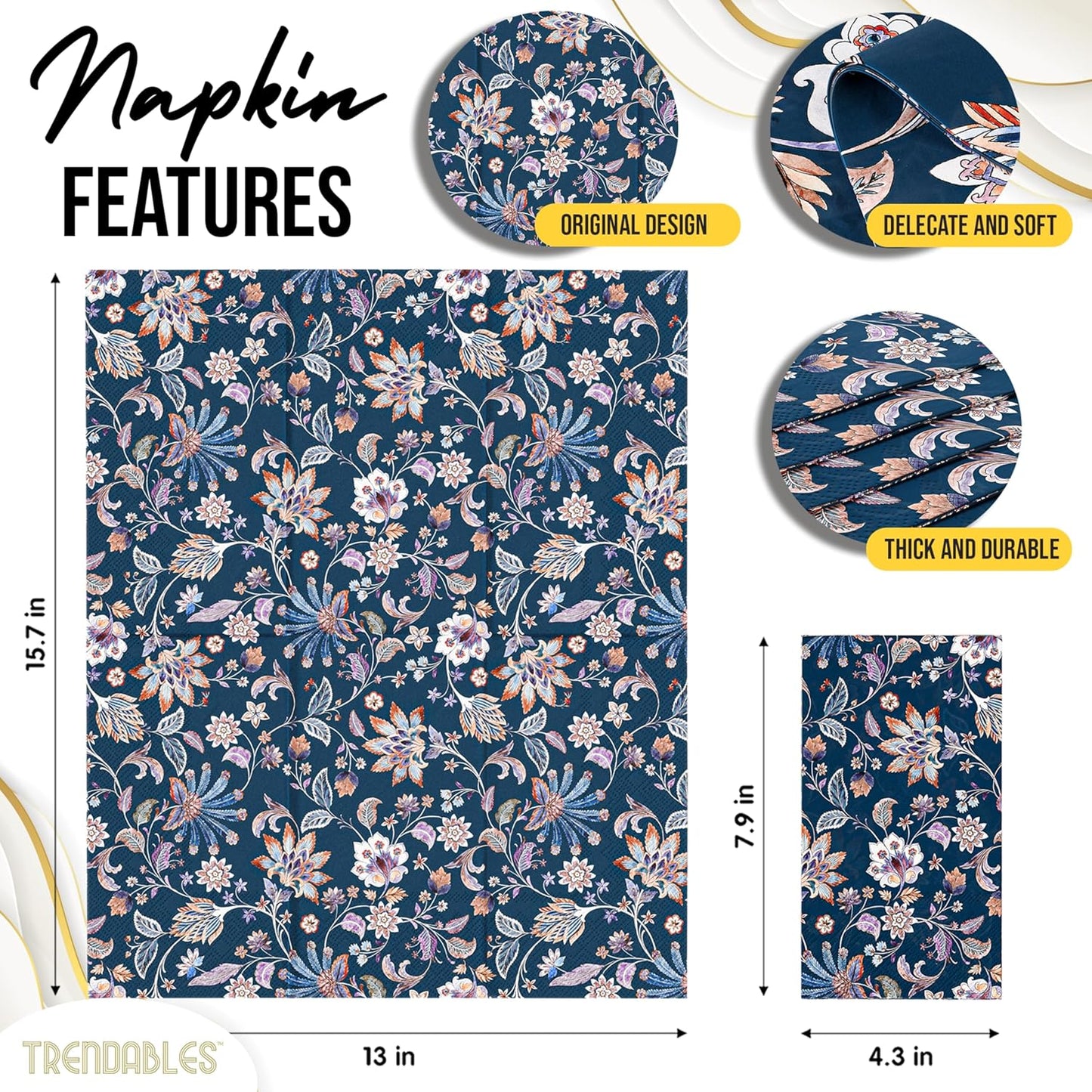 Trendables Floral Napkins for decoupage 100 Pcs 3 Ply floral paper napkins decorative Guest Towels Disposable Bathroom, Flower Design For Tea Party Decorations, Dinners & Weddings