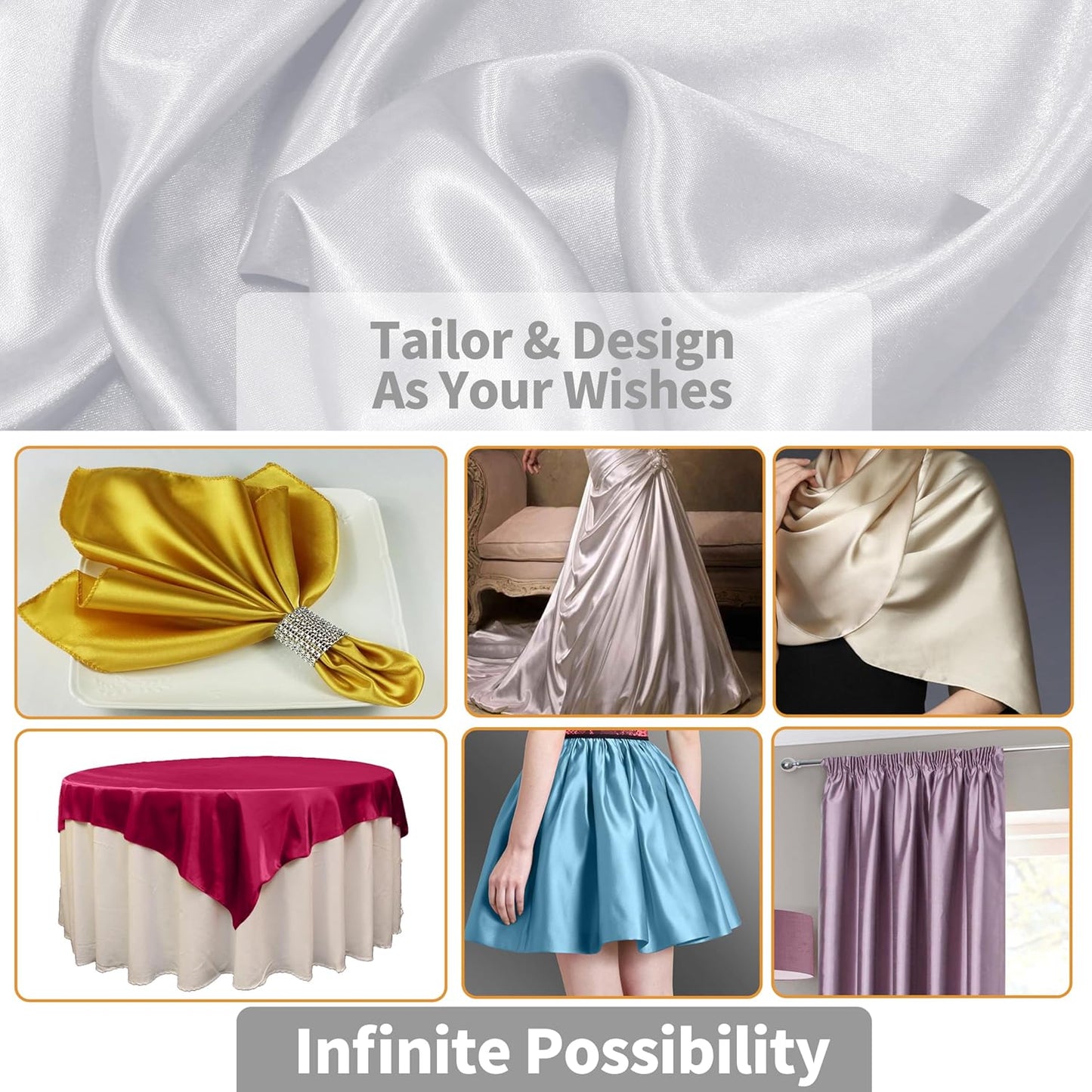 RUDONG M White Satin Fabric by The Yard, 1 Yard x 60 Inch Wide Silky Charmeuse Satin Fabric, Soft Satin Fabric for Wedding Decorations, Bridal Dress, Sewing, Accessories, DIY Crafts