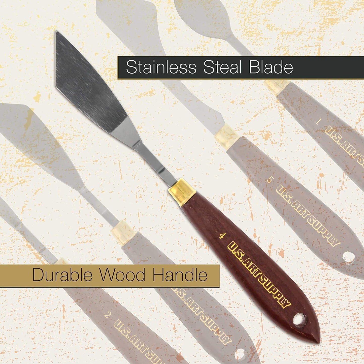 U.S. Art Supply 5-Piece Artist Stainless Steel Palette Knife Set - Wood Hande Flexible Spatula Painting Knives for Color Mixing Spreading, Applying Oil, Acrylic Paint on Canvas