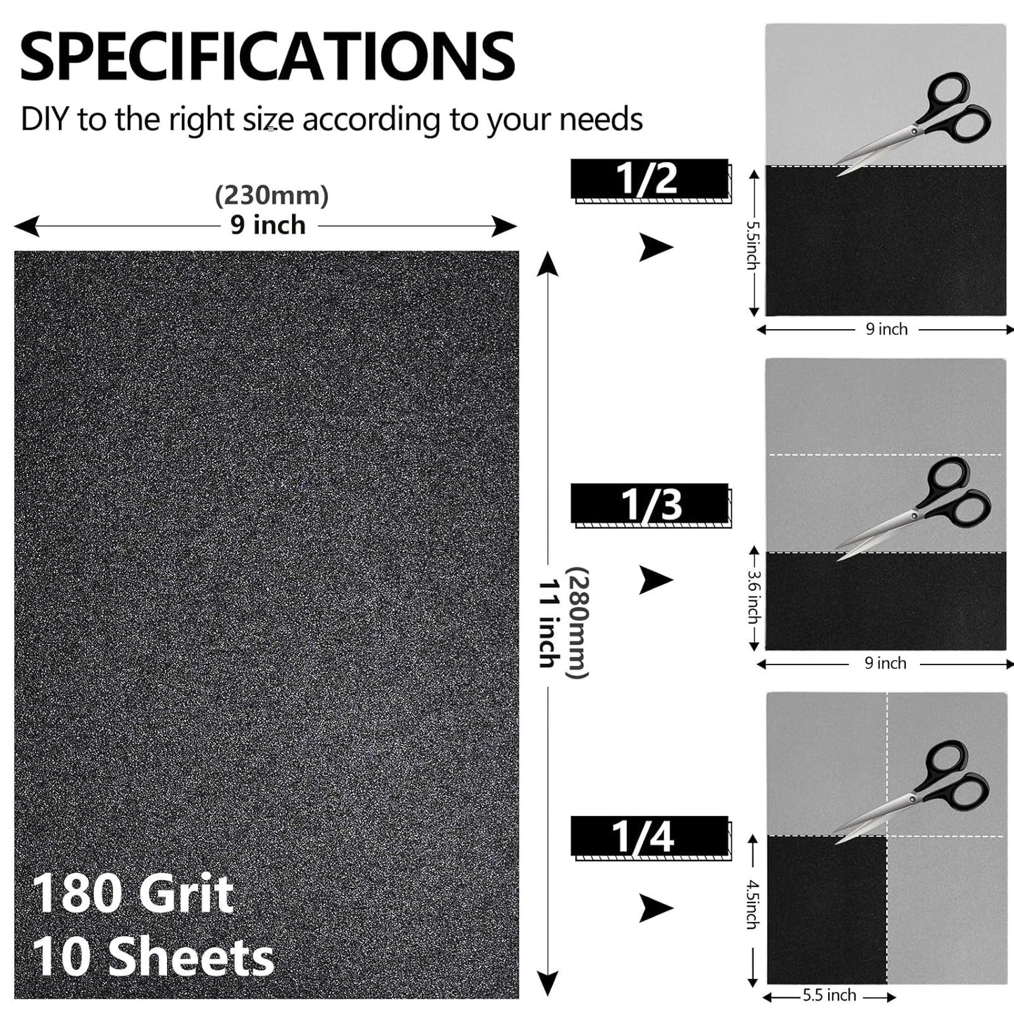 180 Grit Sandpaper, 9 x 11 Inch Wet Dry Sand Paper Hand Abrasive Sanding Sheets for Wood Metal Automotive Sanding and Polishing, Coarse - 10 Sheets