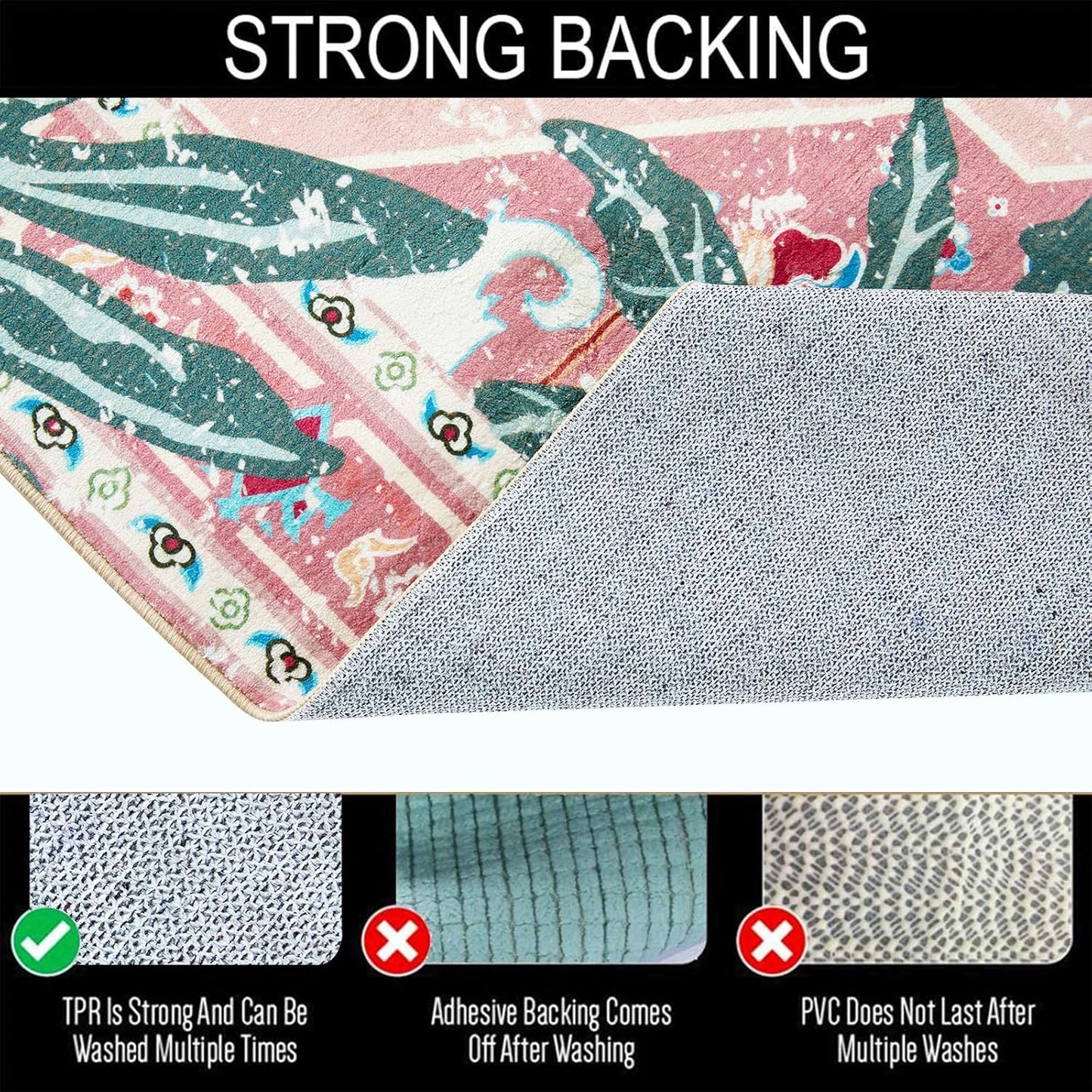 Hippie Rugs, 2x3 Faux Wool Tropical Pink Boho Throw Rugs for Bathroom Kitchen Small Indoor Entryway Rug Modern Vintage Distressed Indian Accent Floor Mat Non-Slip Washable