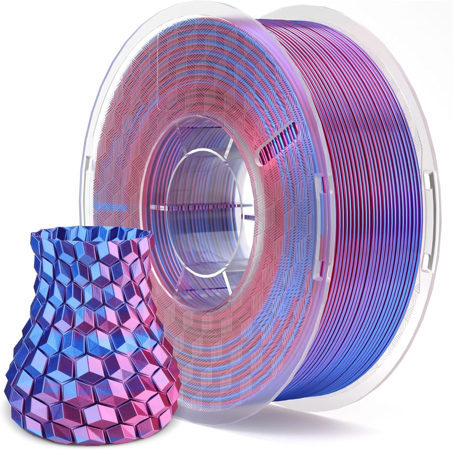 ELEGOO Silk PLA Filament 1.75mm Magenta Blue 1KG, Shiny Multi Color 3D Printer Filament Dimensional Accuracy +/- 0.05mm, 1kg Spool(2.2lbs) Fits for Most FDM 3D Printers