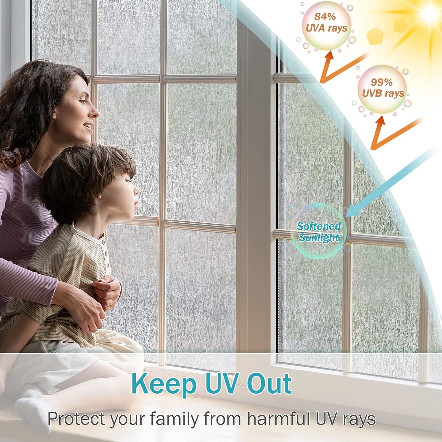 VELIMAX Rain Glass Window Film Privacy Static Window Clings Decorative Glass Sticker for Home Office Removable UV Protection Heat Control 17.7 x 78.7 inches