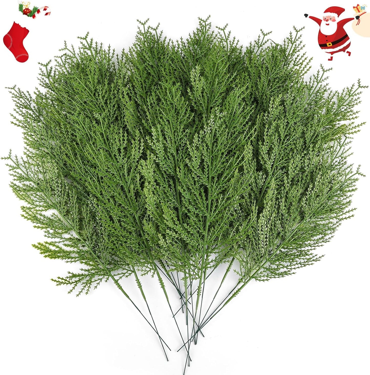 Hananona 40 Pcs Artificial Cedar Picks Faux Cedar Branches Fake Cypress Stems Plastic Pine Greenery Christmas Picks and Sprays DIY Accessories for Crafts Wreath Holiday Home Decor (40, Green)