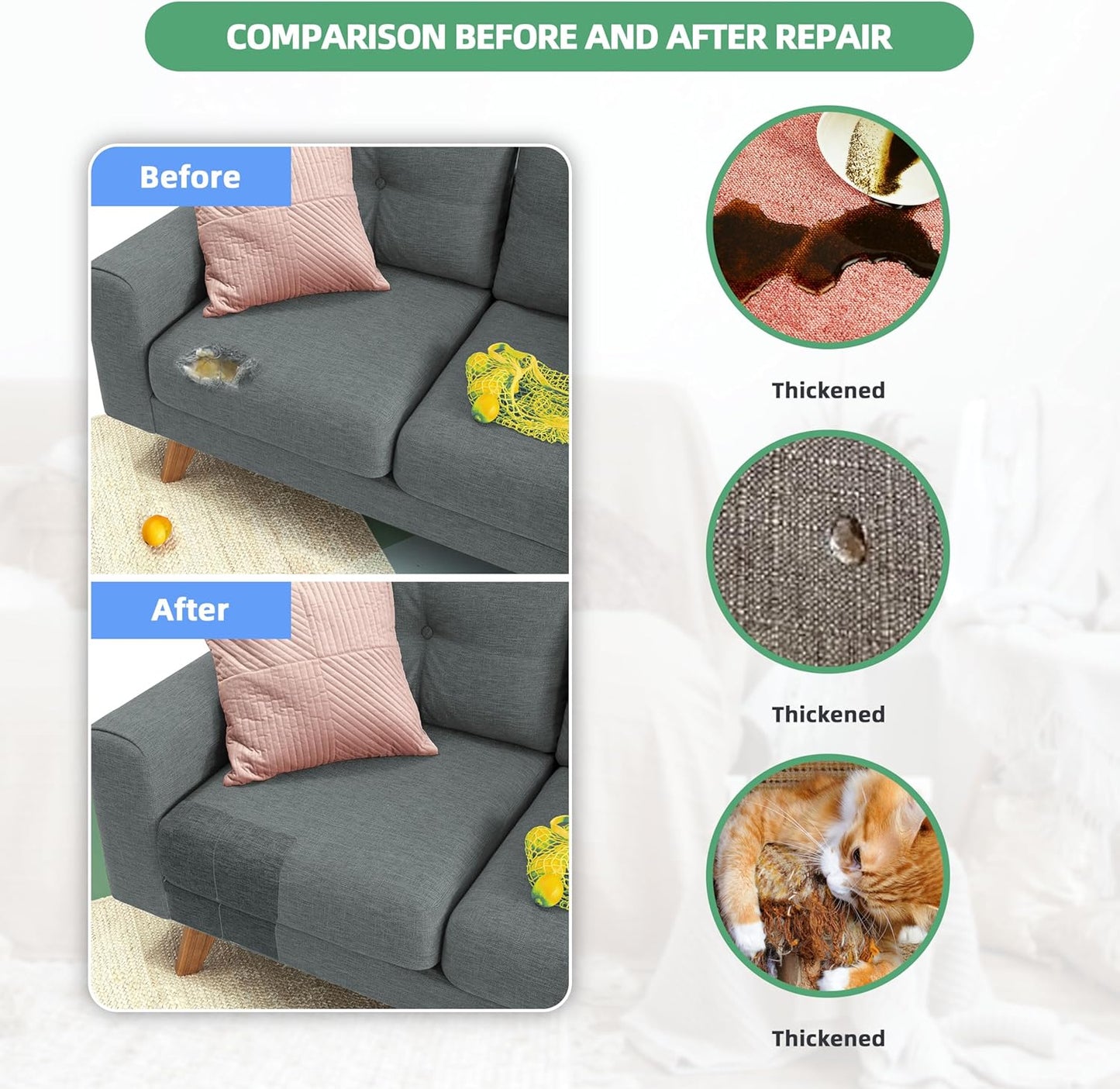 Azobur Coarse Linen Repair Patches, 6 Piece Self-Adhesive Linen Fabric Patches, Multi Color, Can be Used for Linen Sofa Repair and Linen Clothes Repair, Quick Fix Sofa.(Off-White)