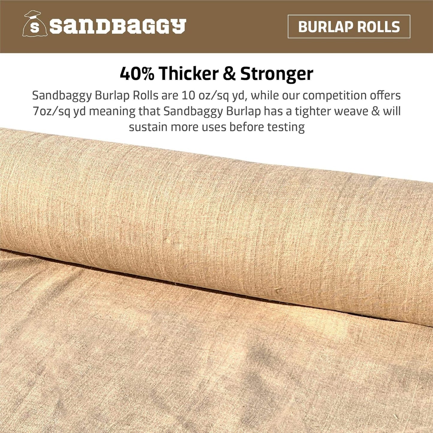 Sandbaggy Burlap Fabric Roll | 40 Inch by 300 ft | Great for Garden, Yard, Wedding, Craft, Decorating Tables | Constructed from Industrial Grade Burlap Fiber | 30% Thicker Than Competition (2 Rolls)