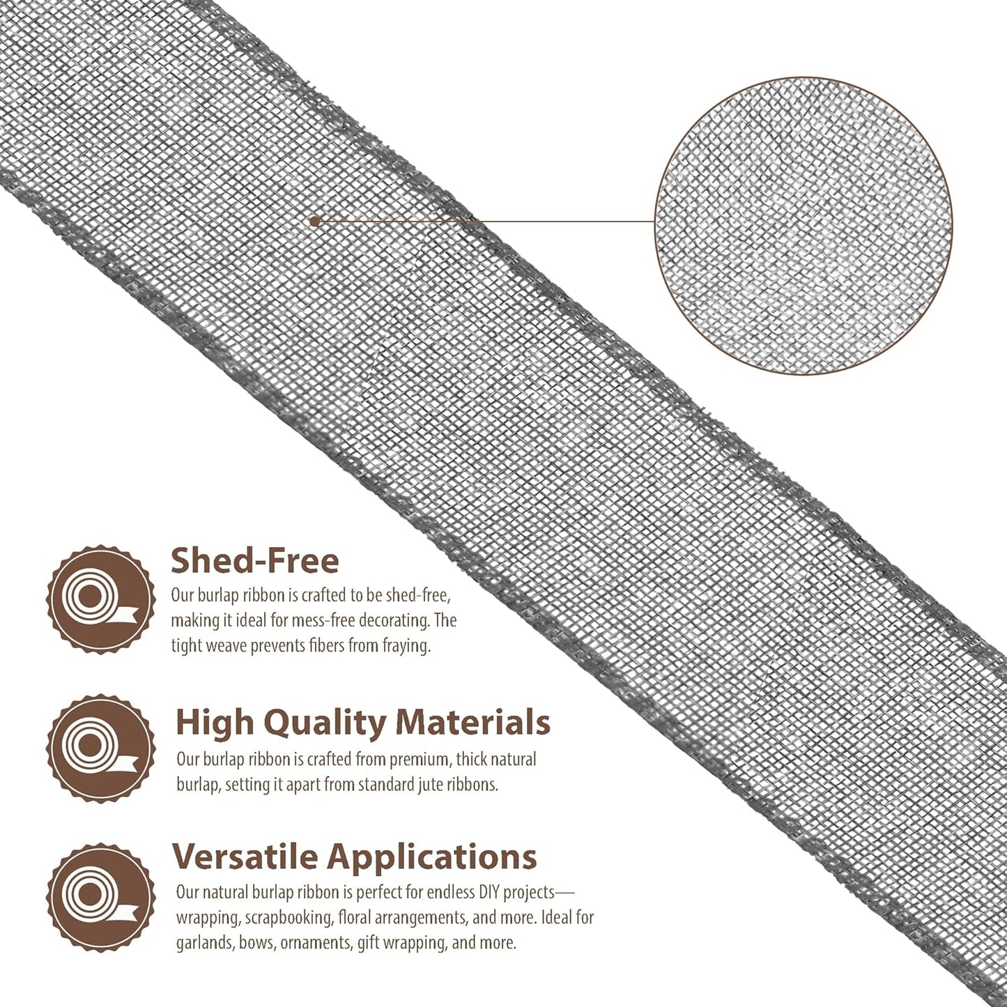 Mandala Crafts Gray Burlap Ribbon 3 Inches Wide Jute Ribbons for Crafts - 20 Yds Roll Rustic Burlap Wrap Trim Ribbons for Wreaths Bows Wedding Party Decoration