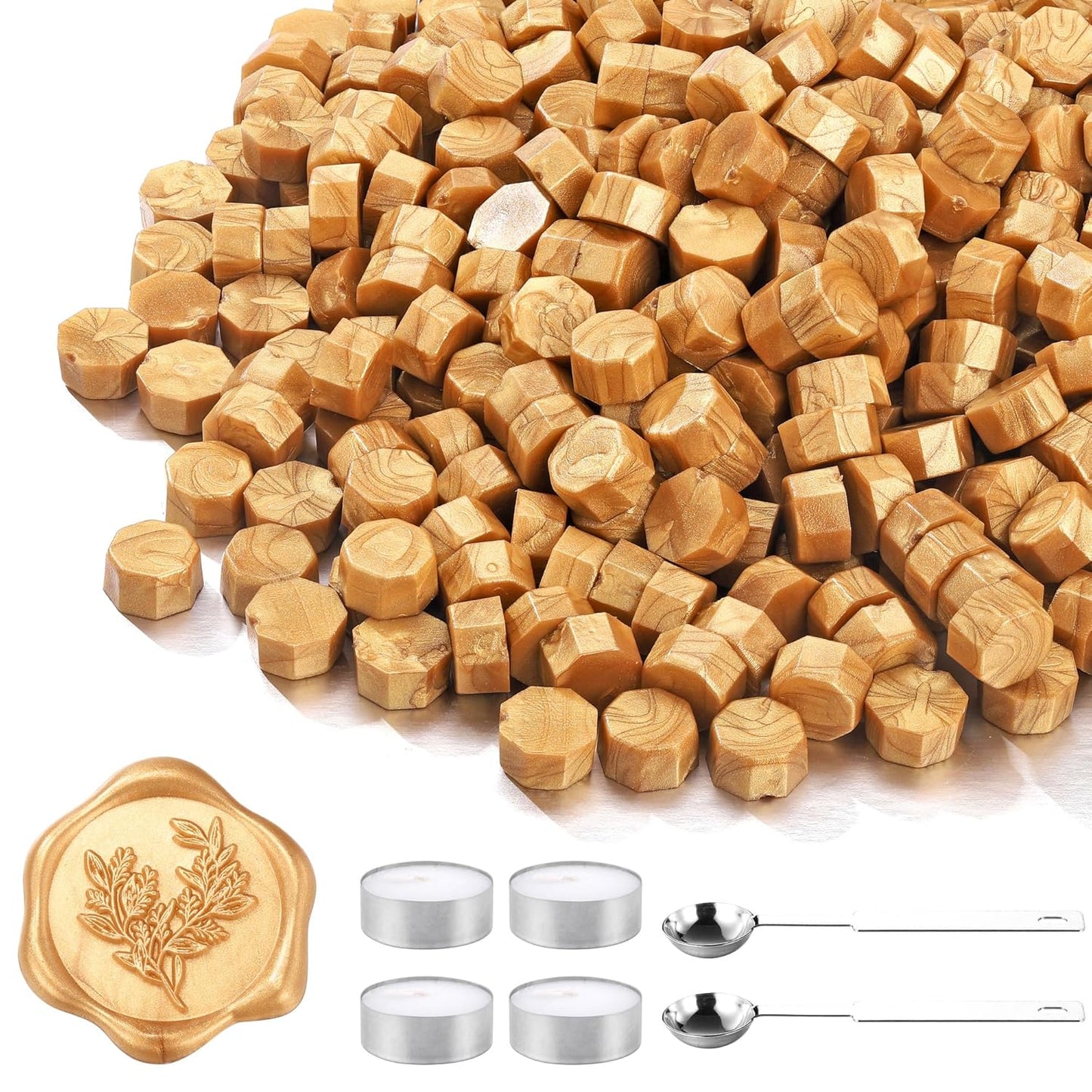 Yoption 360Pcs Light Gold Sealing Wax Beads, Vintage Wax Seal Beads for Embellishment of Wedding Invitation, Envelope, Gift Wrapping, Wine Package
