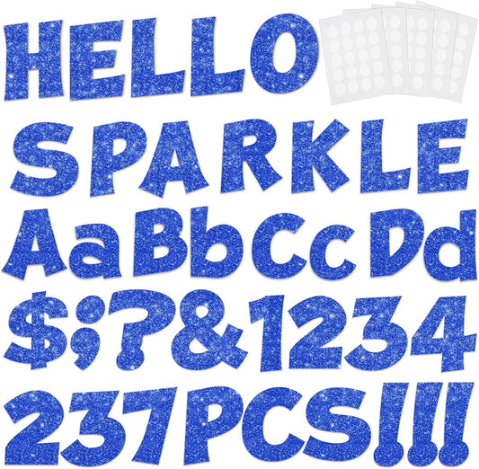 237 Pcs Glitter Bulletin Board Letters, Numbers and Punctuation, Poster Board Letters Alphabet Cut Out Cardboard Letters Accessories for Classroom Display Decorating Supplies 4inch (Blue)