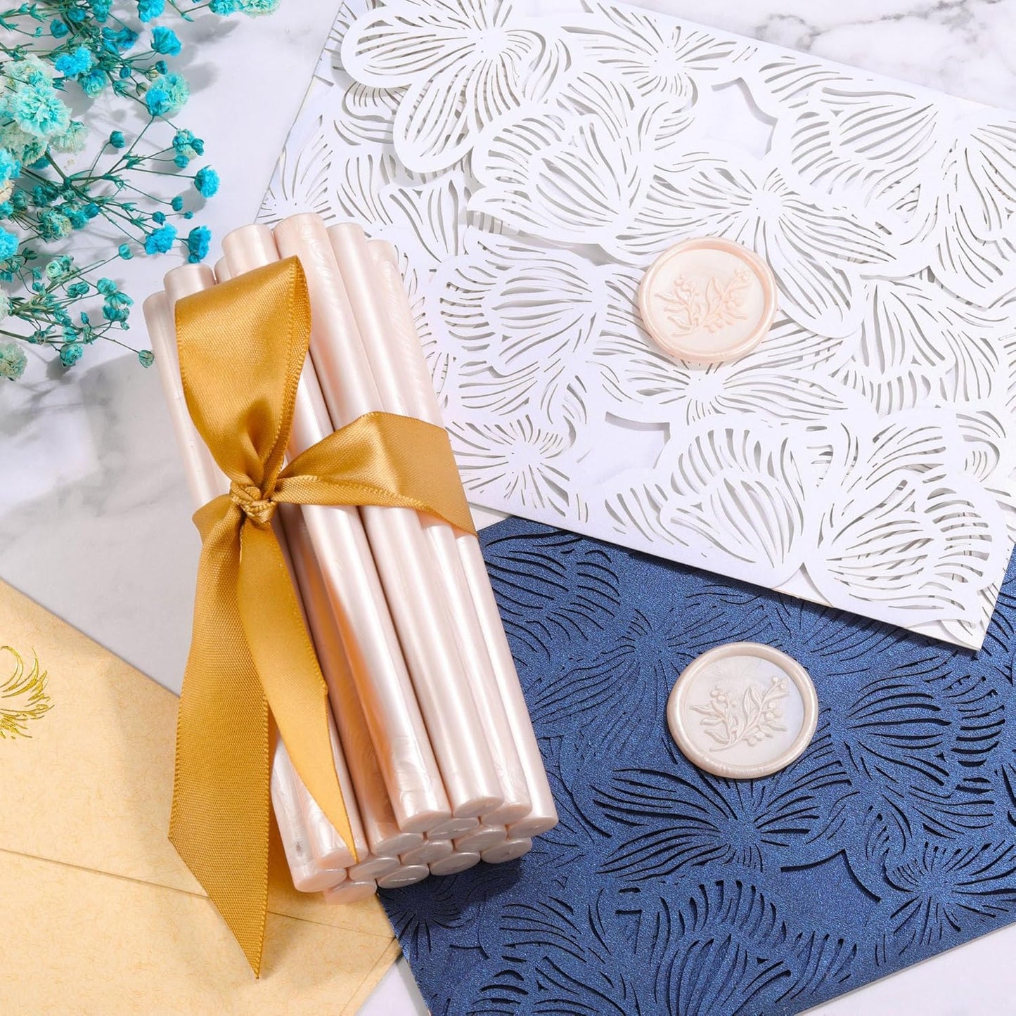 Yoption 15 Pieces Champagne Glue Gun Sealing Wax Sticks for Wax Seal Stamp, Great for Wedding Invitations, Envelopes, Cards, Christmas Gift Ideas, Wine Packages