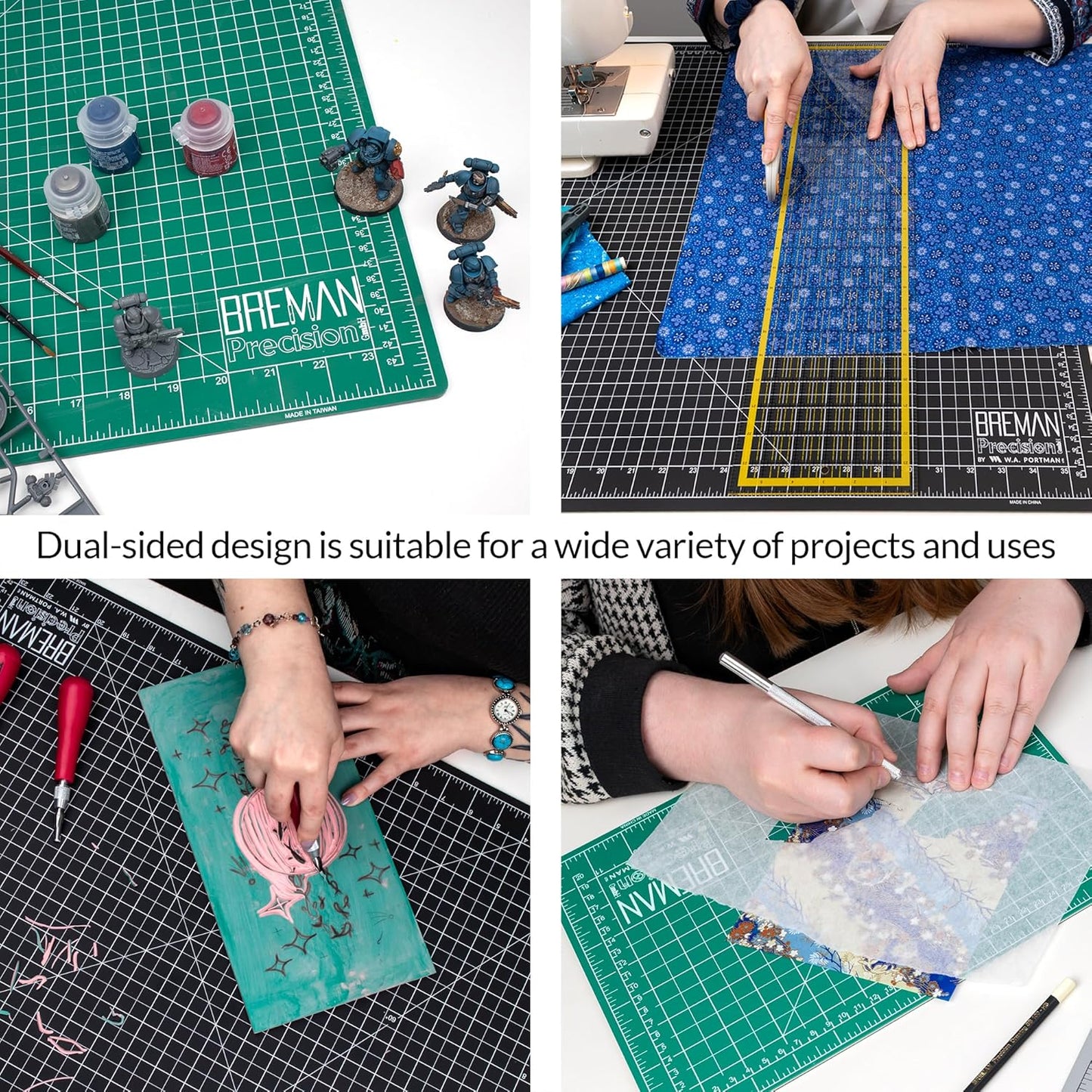 Breman Precision Self Healing Cutting Mat 9x12, 12x18, 18x24 Inch - 3-Pack Rotary Mats for Crafts - 2 Sided 5 Ply PVC Self Healing - Fabric Cutting Mat for Sewing