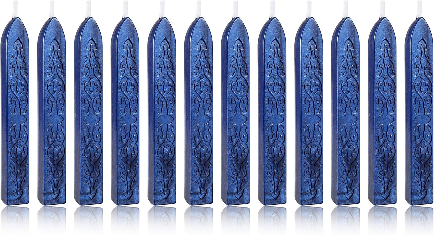 Yoption 12Pcs Sealing Wax Sticks with Wicks, Antique Blue Totem Fire Manuscript Seal Wax Sticks for Wax Seal Stamp (Blue)
