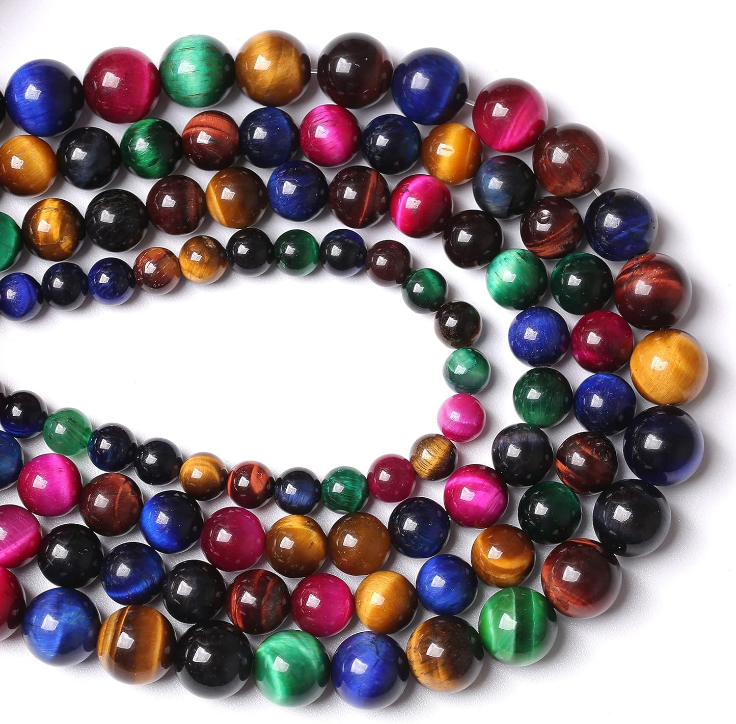 180pcs 4mm AAA Natural Colorful Tiger Eye Stone Beads Gemstone Round Spacer Loose Beads for Jewelry Making DIY Bracelet Necklace 32" 2 Strands