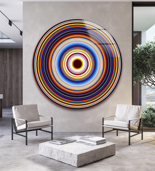 My Photostation.com 15.8''(40cm) Diameter Colorful Concentric Circles Round Glass Wall Art Tempered Glass Printing Wall Decor Large Wall Art Wall Hangings