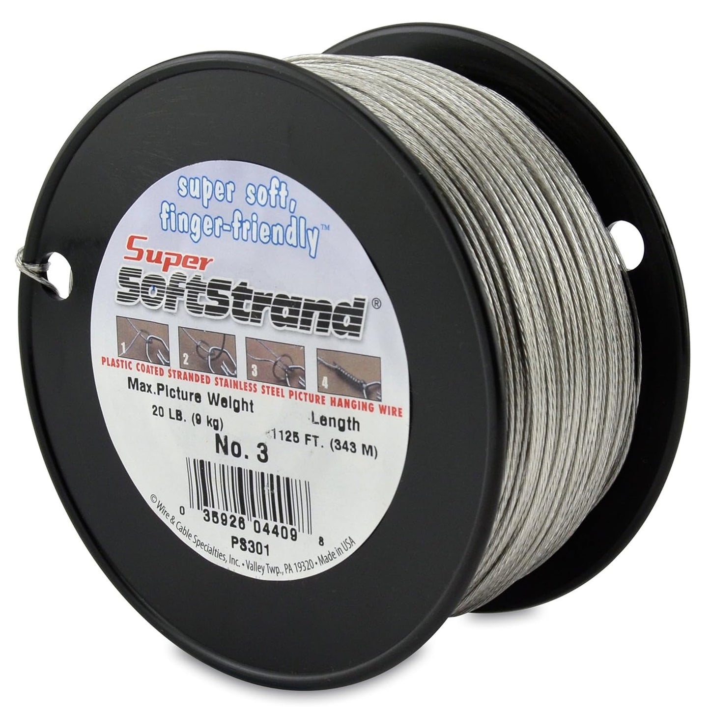 Super Softstrand, Vinyl-Coated Stranded Stainless Steel Picture Wrapping Wire, Size #3, 20 lb / 9 kg, 1125 ft / 343 m