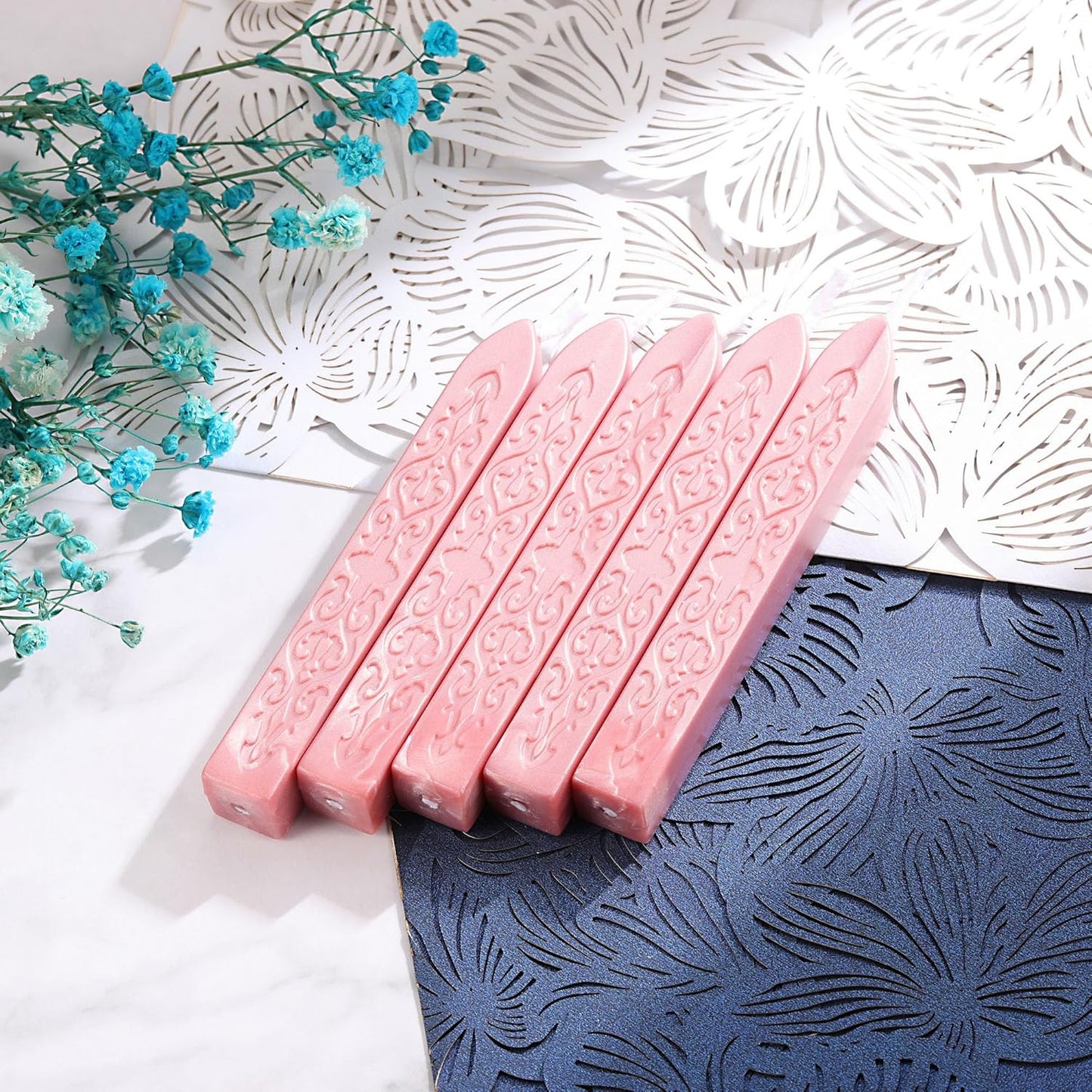 Yoption 5 Pcs Rose Gold Sealing Wax Sticks with Wicks for Wax Seal Stamp, Wedding Invitations, Gift Wrapping, Christmas