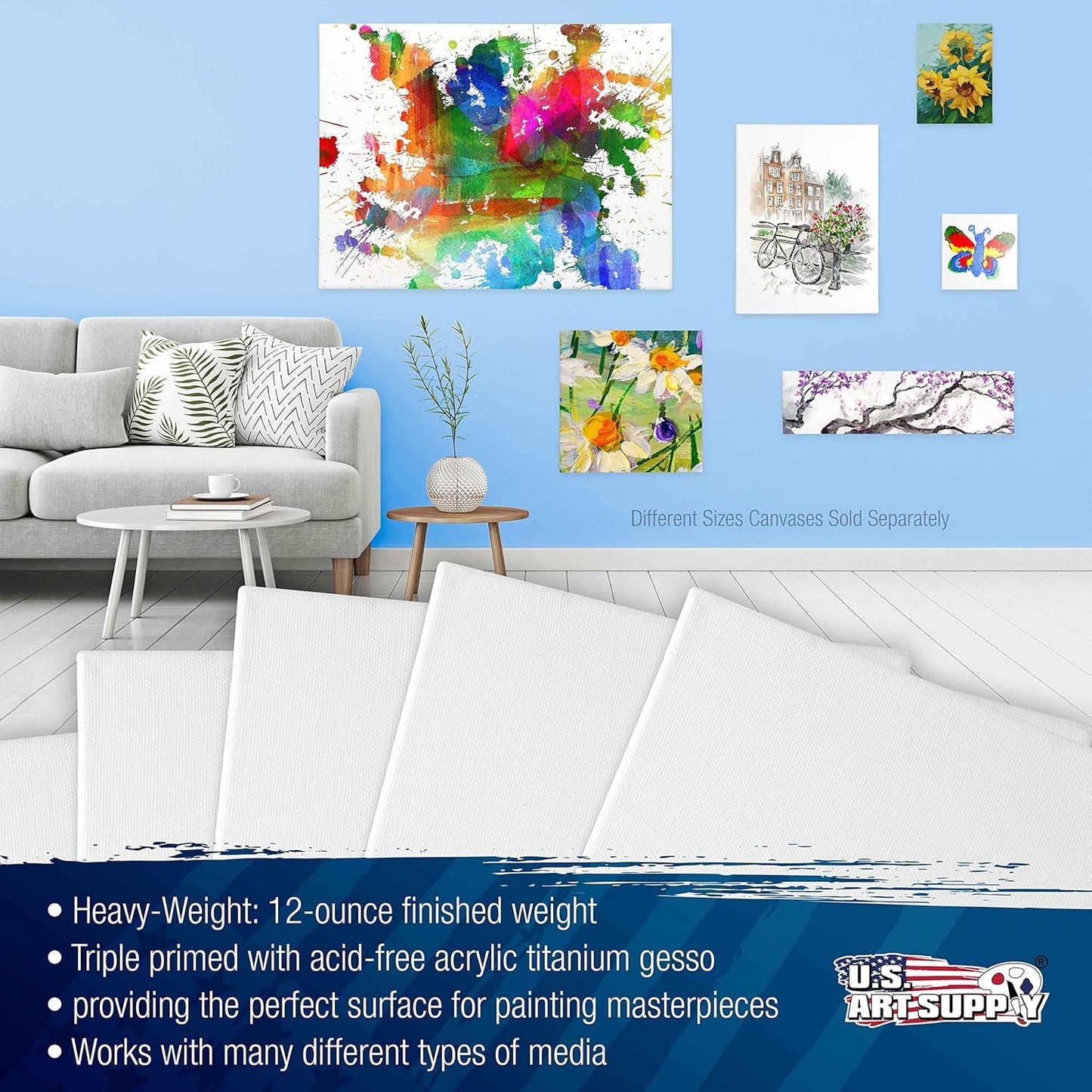 U.S. Art Supply 18 x 18 inch Stretched Canvas for Painting, 12oz Triple Primed, 6-Pack - Professional Artist Quality White Blank 3/4" Profile, 100% Cotton, Heavy-Weight Gesso - Acrylic Pouring, Oil