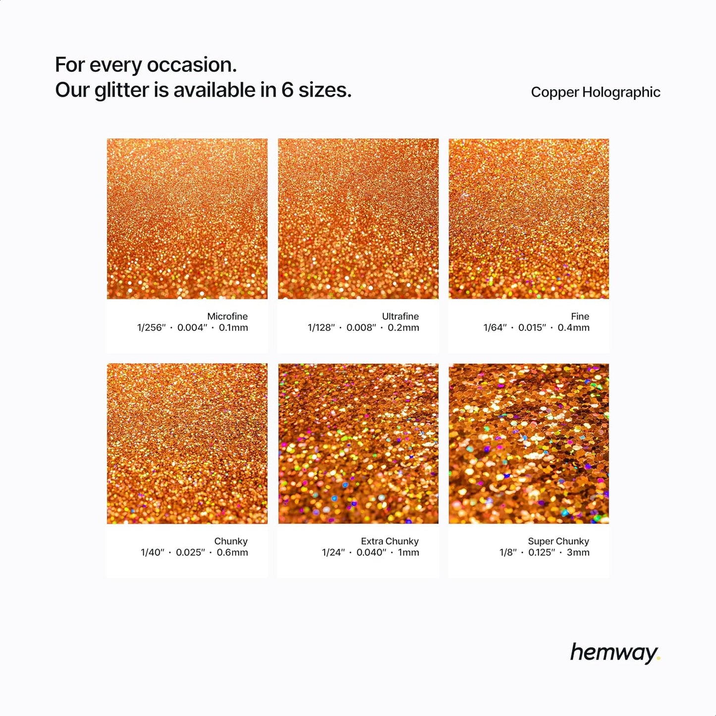 Hemway Polyurethane & Epoxy Resin Glitter 100g / 3.5oz Metallic Crystal Flake Additive for Flooring Jewelry Tumblers Glass Pigment - Fine (1/64" 0.015" 0.4mm) - Copper Holographic