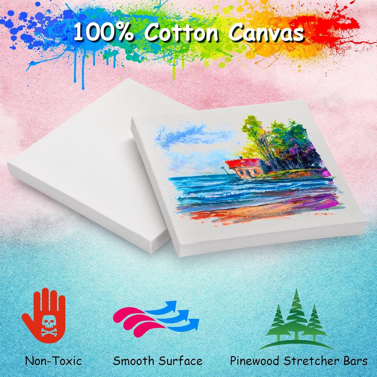 22PCS Mini Canvases for Painting - 5x5In Bulk Profile Small Square Canvases - 100% Cotton Mini Stretch Canvas for Children's Painting Art Supplies, School Home Decorating Projects