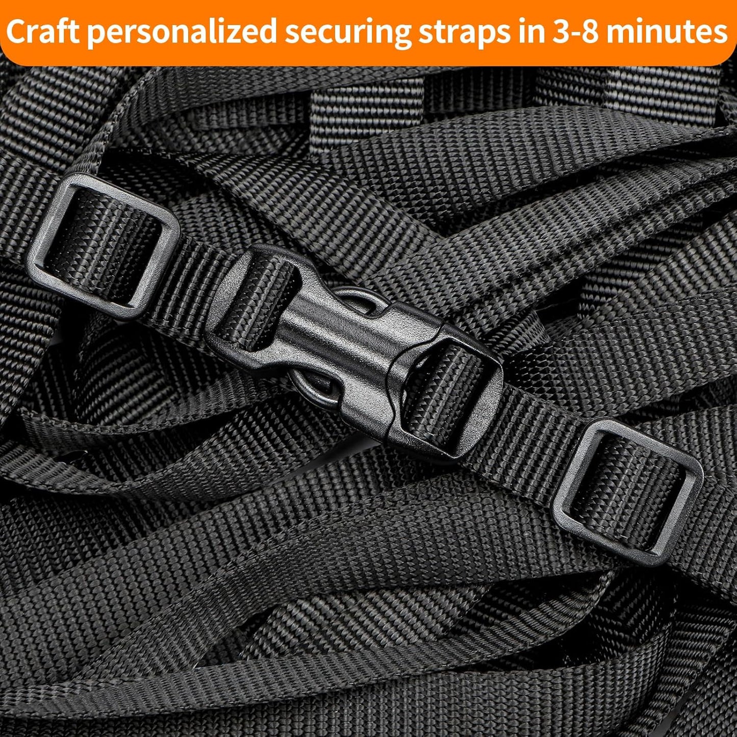 5/8" Buckle and Strap Set: 6 Yards of Thick Nylon Webbing, 6 Pack Quick Side Release Adjustable Plastic Buckles, 12 Tri-Glide Slide Clips, Black (5/8" Combo Set)